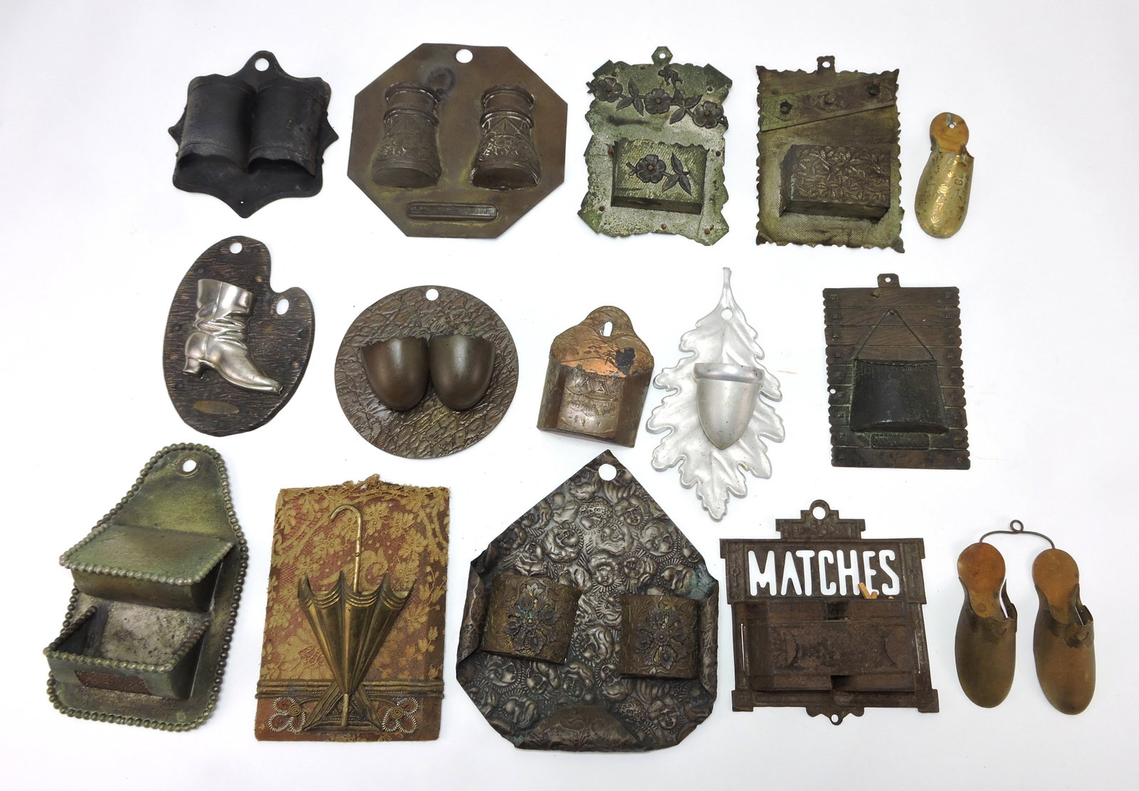 Lot of 15 tin wall match holders, (1 of 1)
