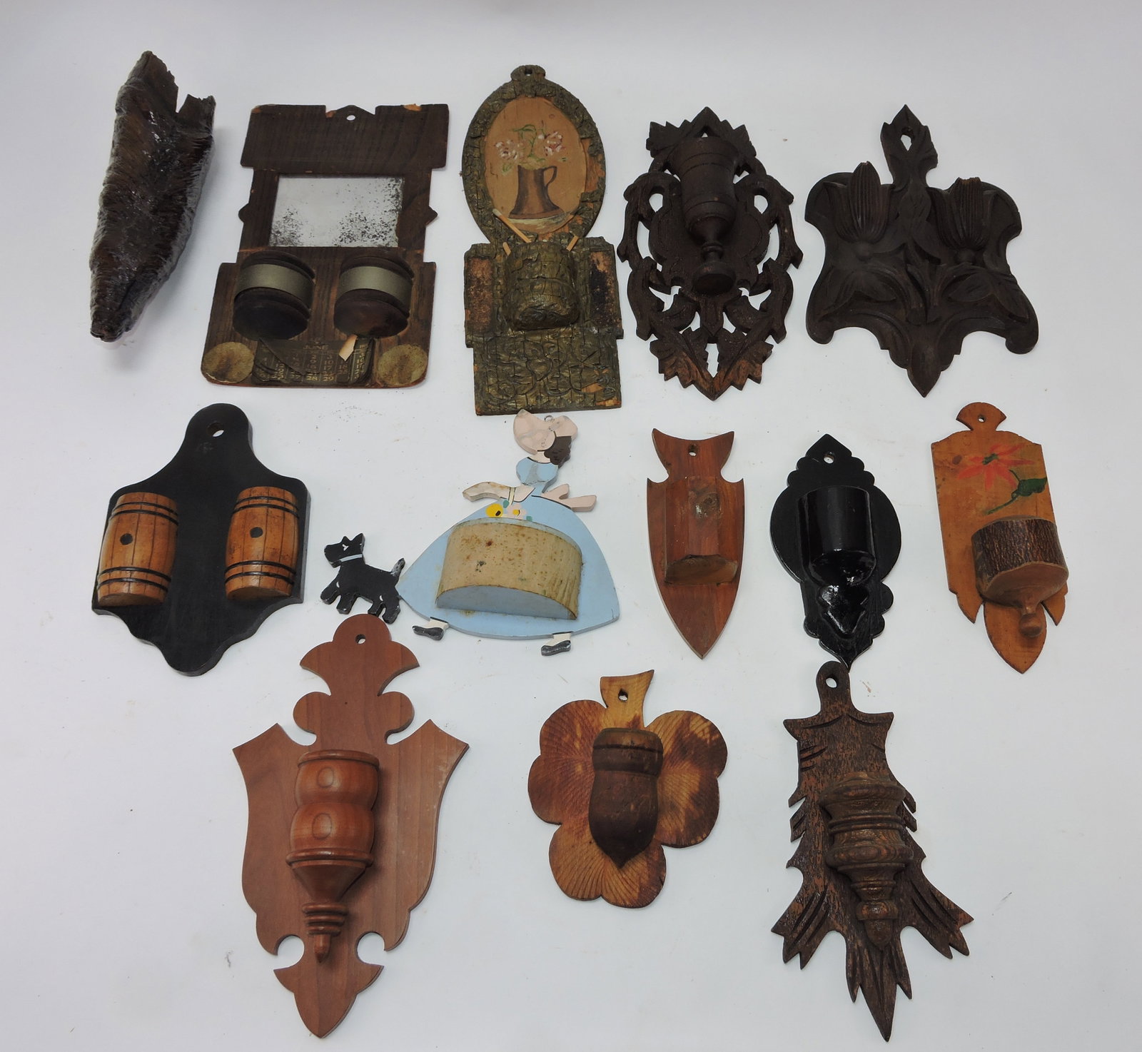 Wooden lot of 13 wall match holders (1 of 1)