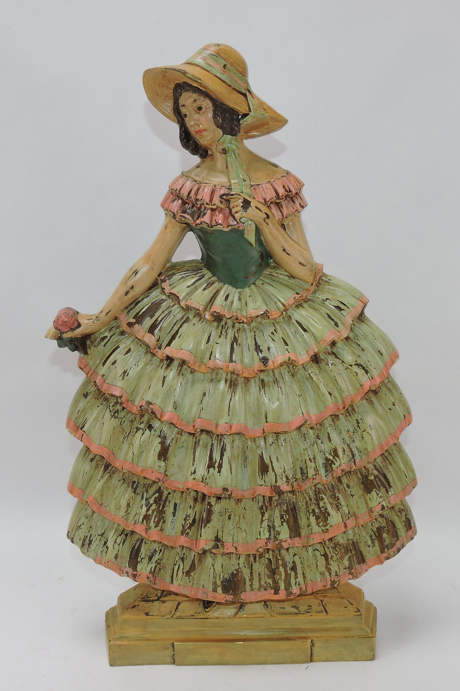 Cast brass lady doorstop/vase, 18": .