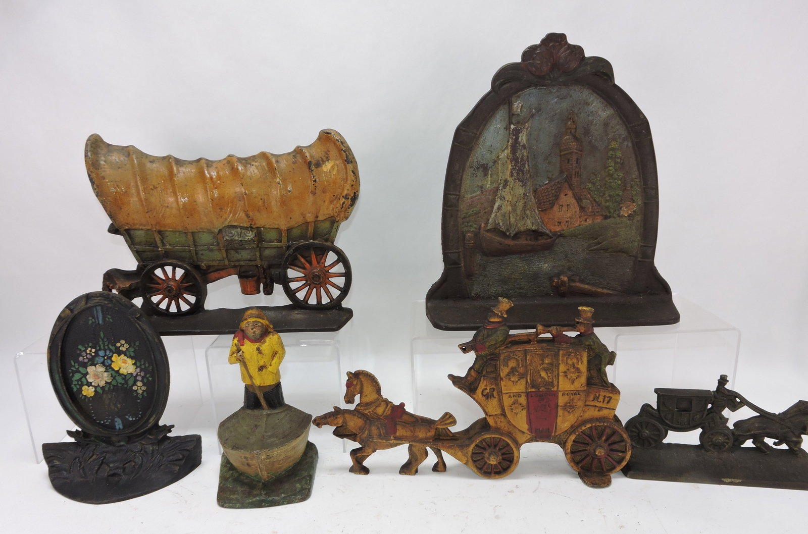 Cast iron lot of 6 doorstops, 4" to 12": .