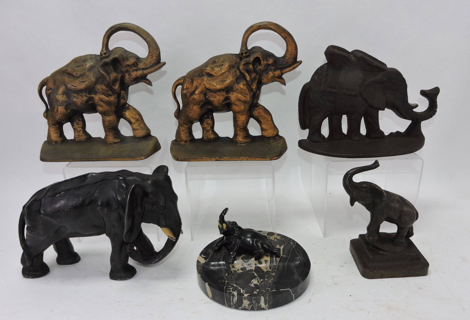 Cast iron/metal lot of 6 elephants,: 4" to 8"