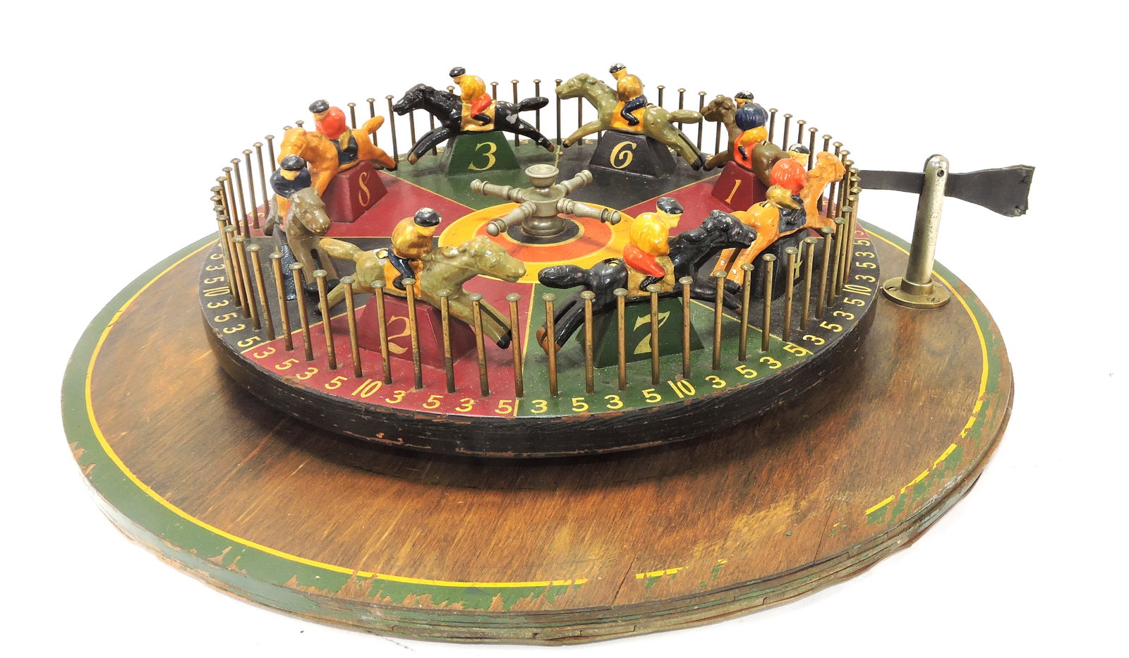 Mason Co. Horse Race Roulette Wheel,: 19" overall, 13" wheel, some losses to edge of base