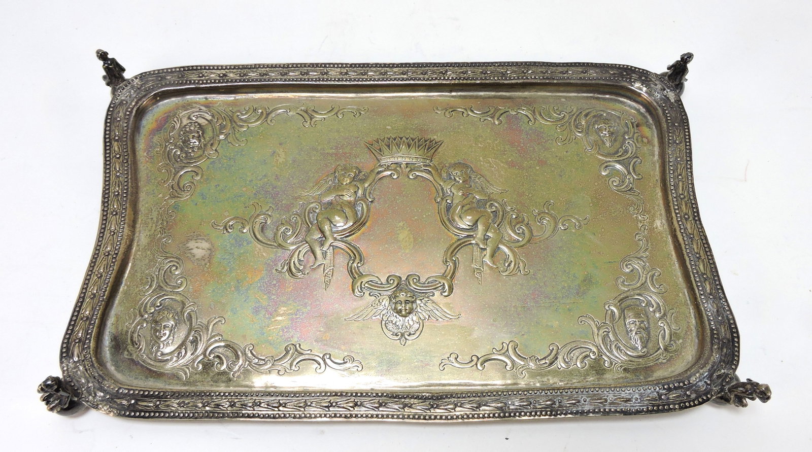 English silver tray with monkey corners, (1 of 3)