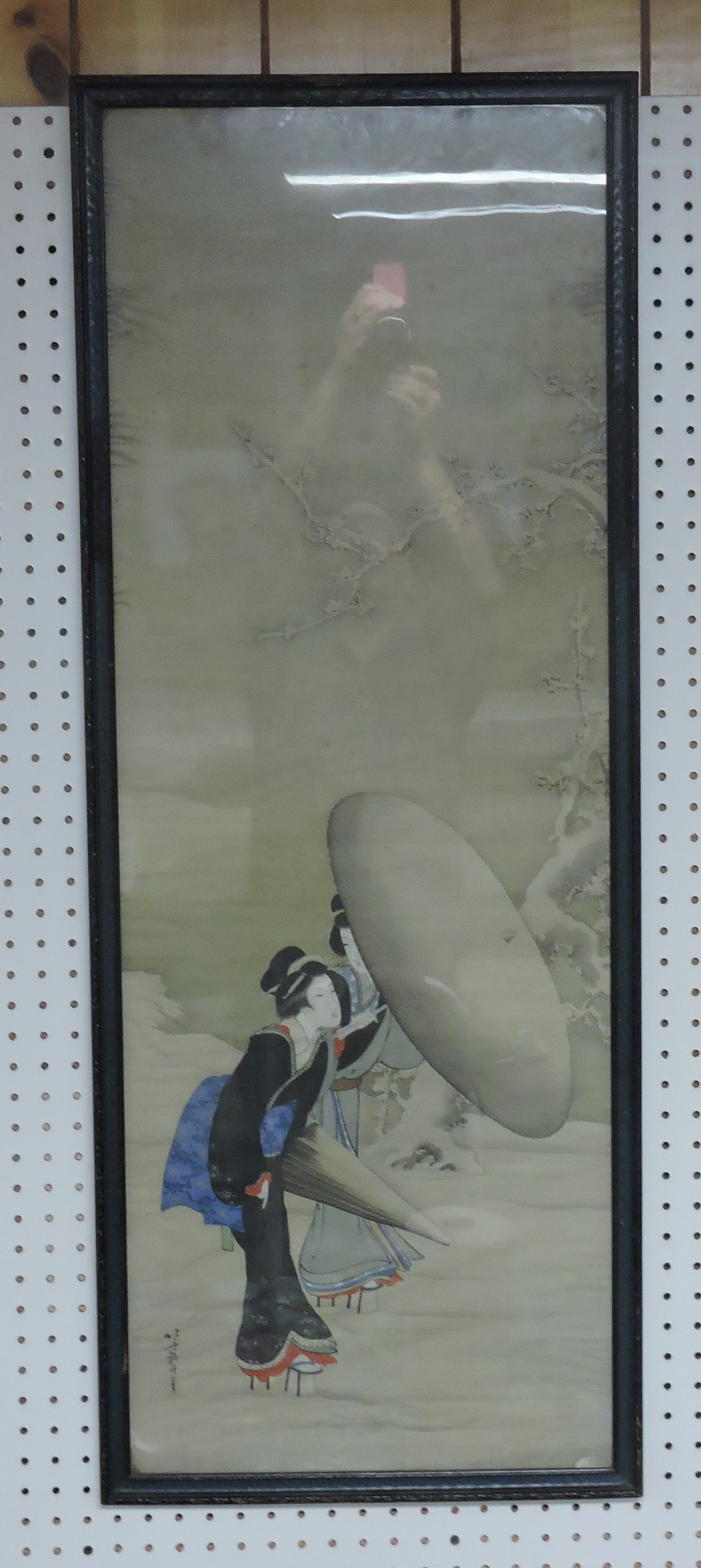Oriental painting on silk, 46"x18": .
