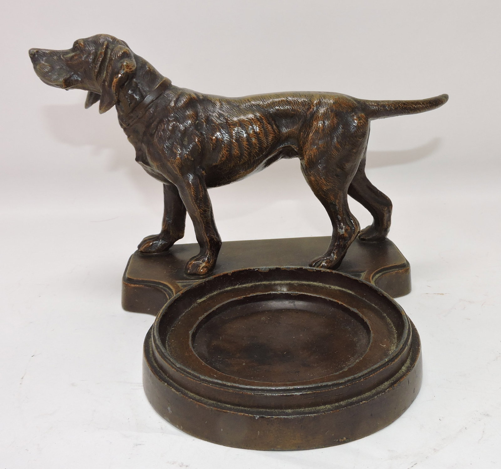 Spelter dog figural ashtray, no insert,: 6 1/2"