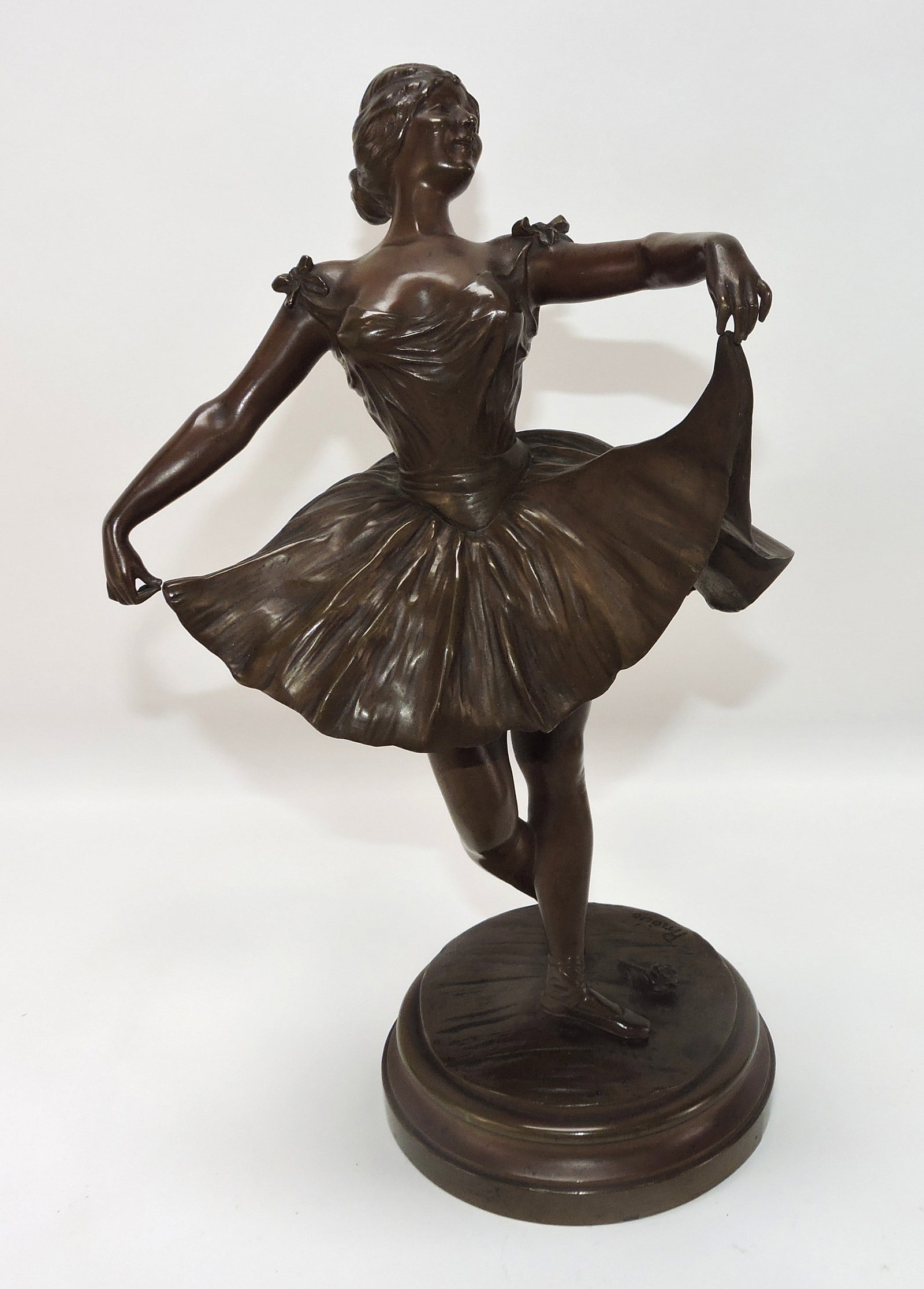 Emile Pinedo (French 1840-1916) bronze: ballerina on revolving base, 16"