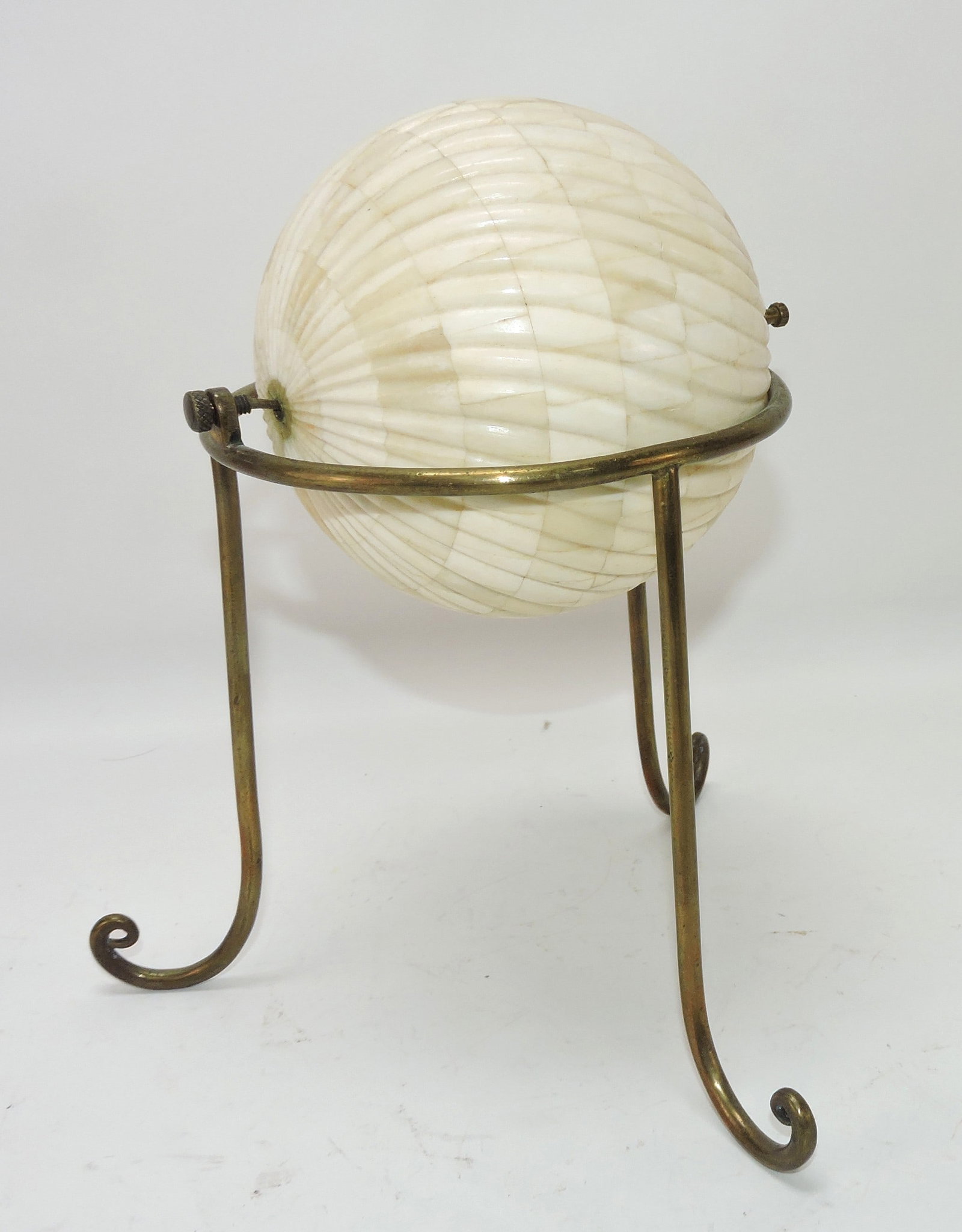 Alabaster sphere orb on brass stand, (1 of 1)