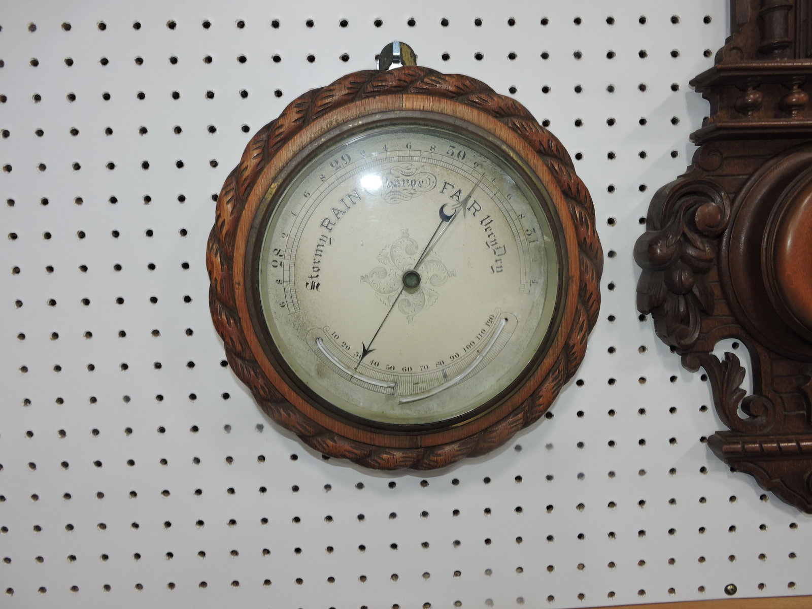 Barometer 11"d, thermometer tube broken: .