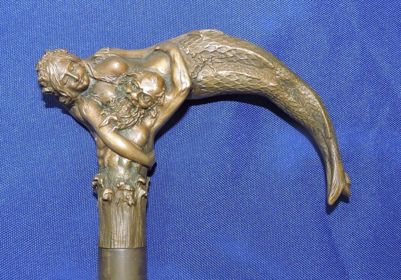 Bronze mermaid handled cane, 36": .