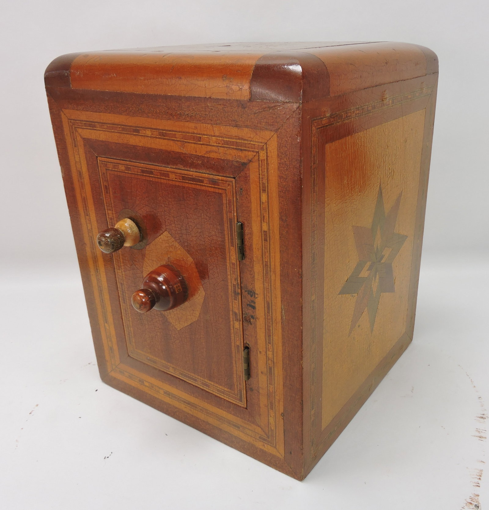 Wooden safe with inlaid front, top, (1 of 5)