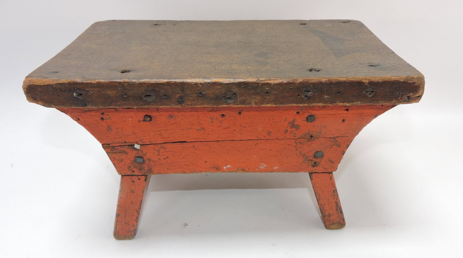 Early painted square nailed step stool,: 7"h, 12"w