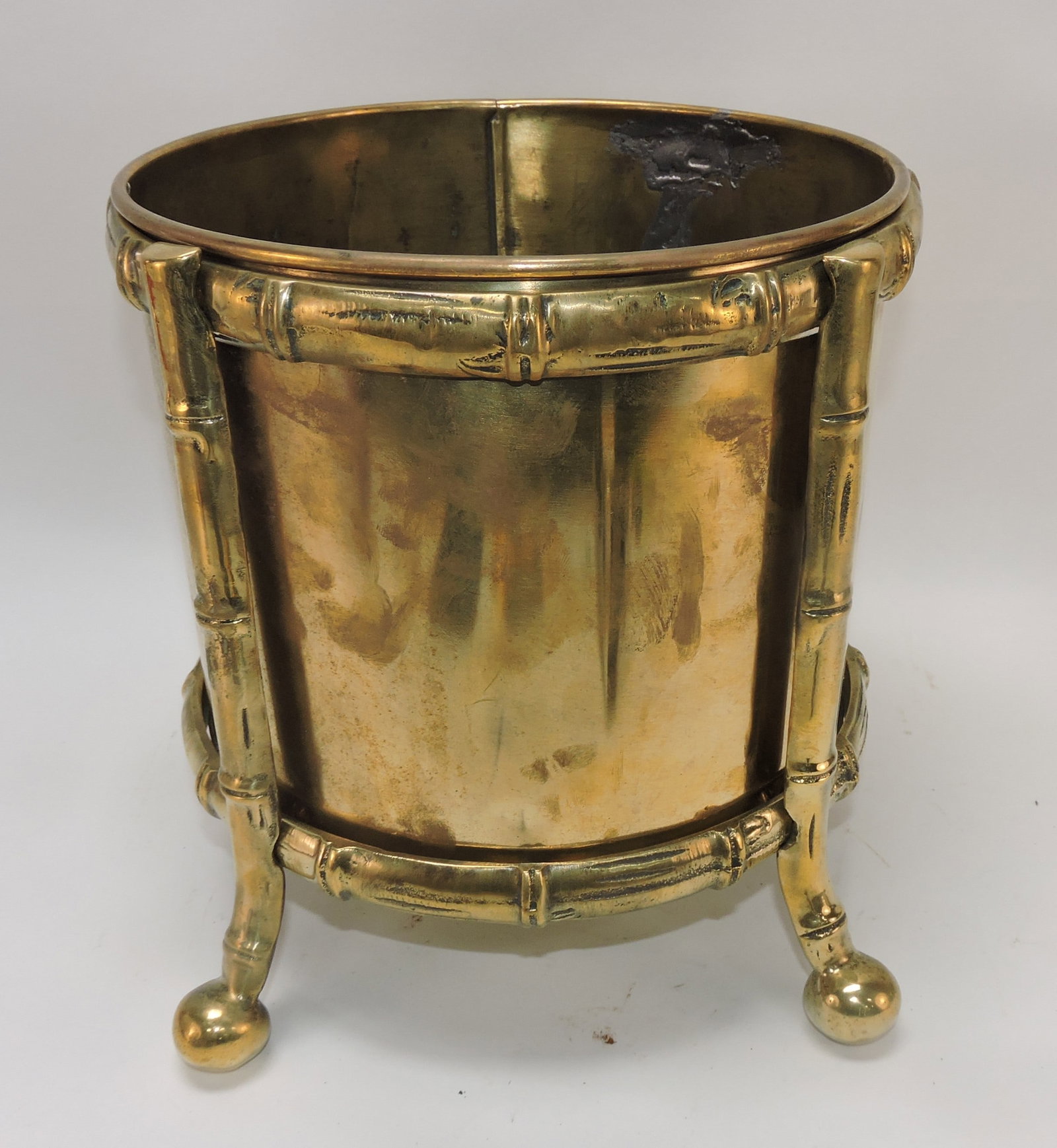Brass jardiniere with bamboo trim, 10": .