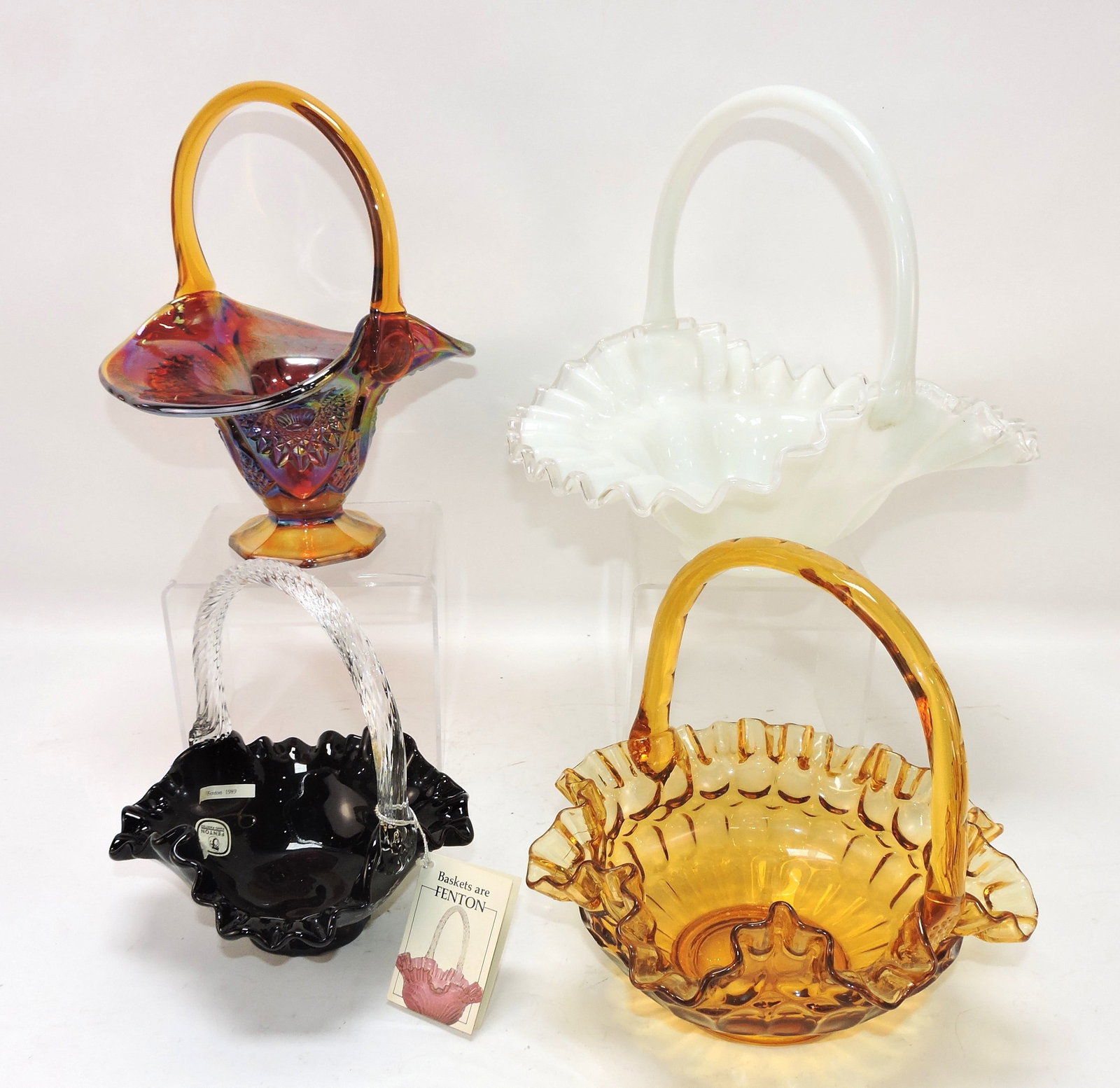 Fenton lot of 4 glass baskets, 8" to 10" (1 of 1)
