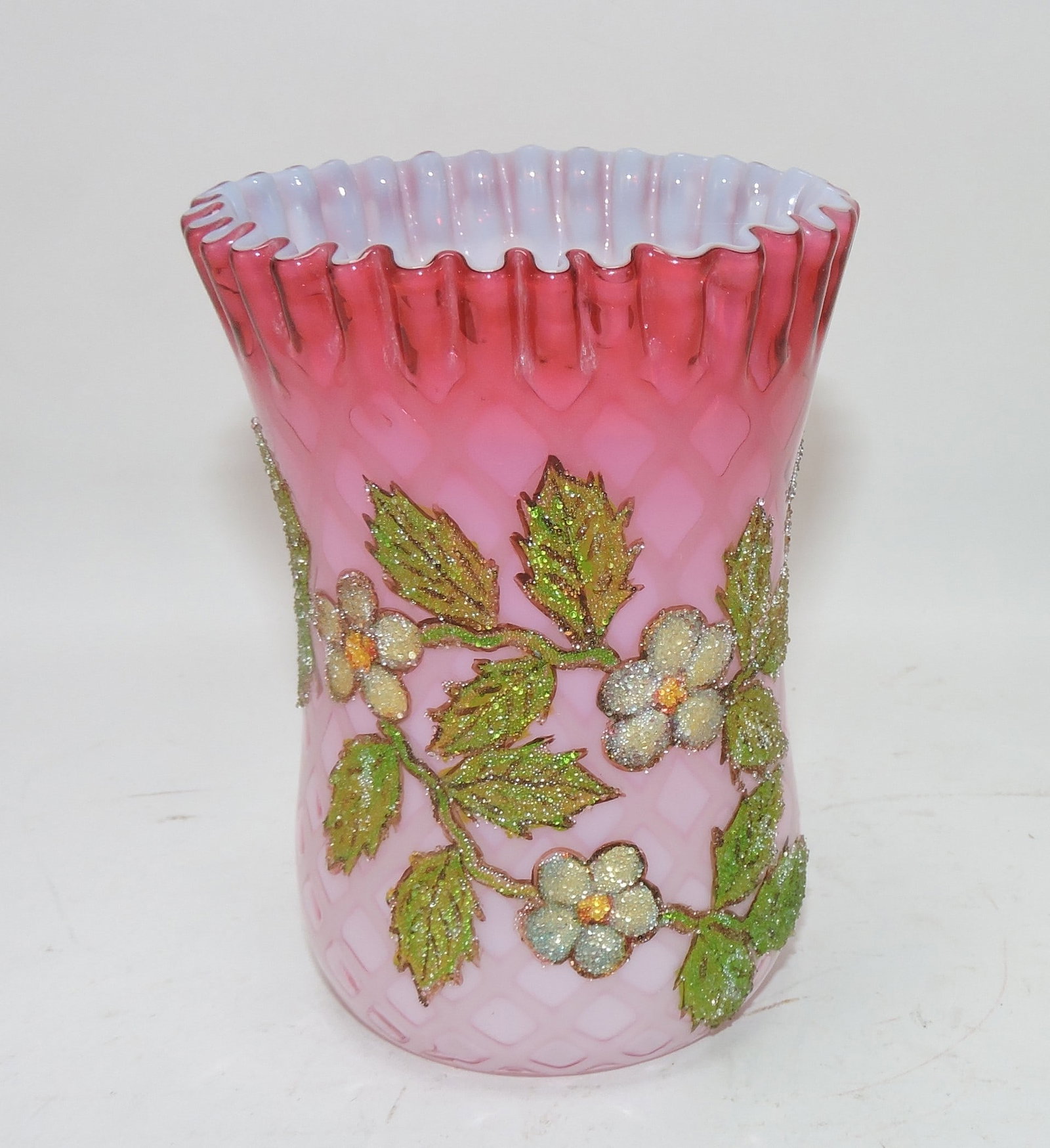 Art glass coralene 5" vase: .