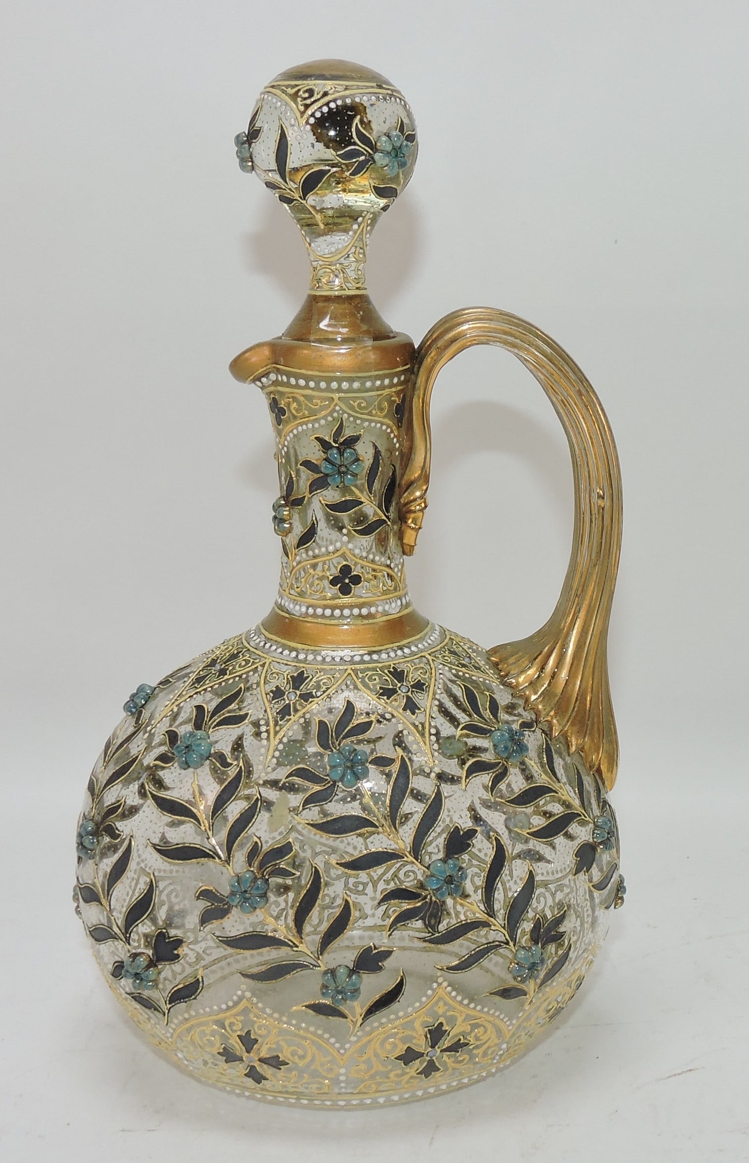 Moser enameled decanter with stopper,: 9"