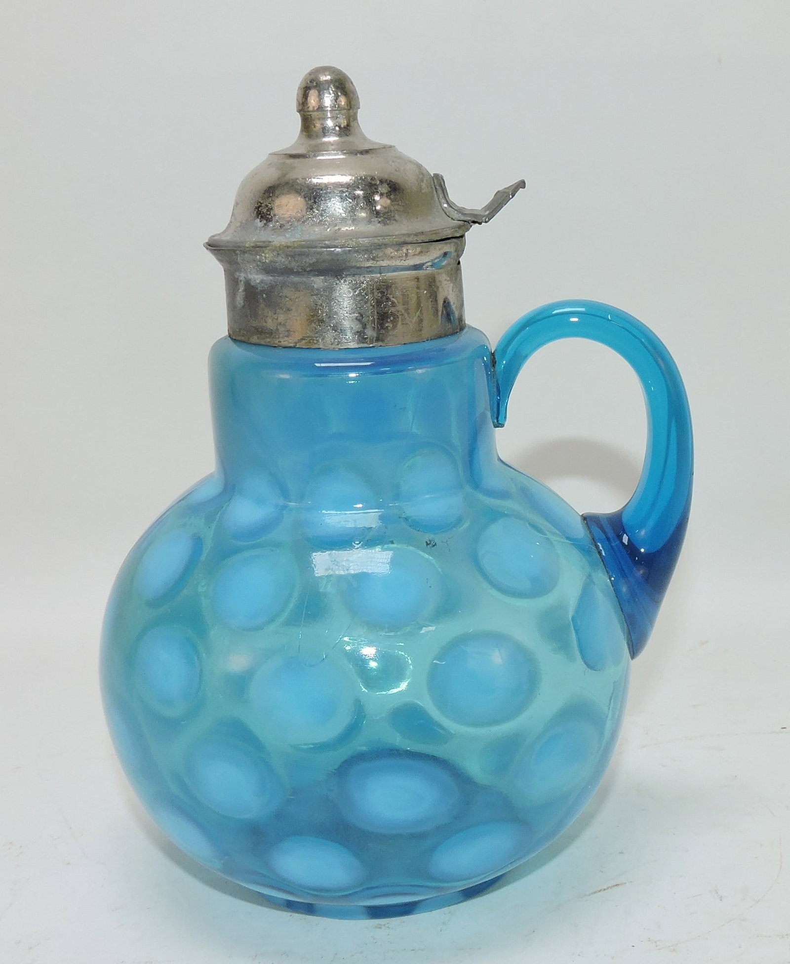 Blue opalescent coin dot syrup, 6": .