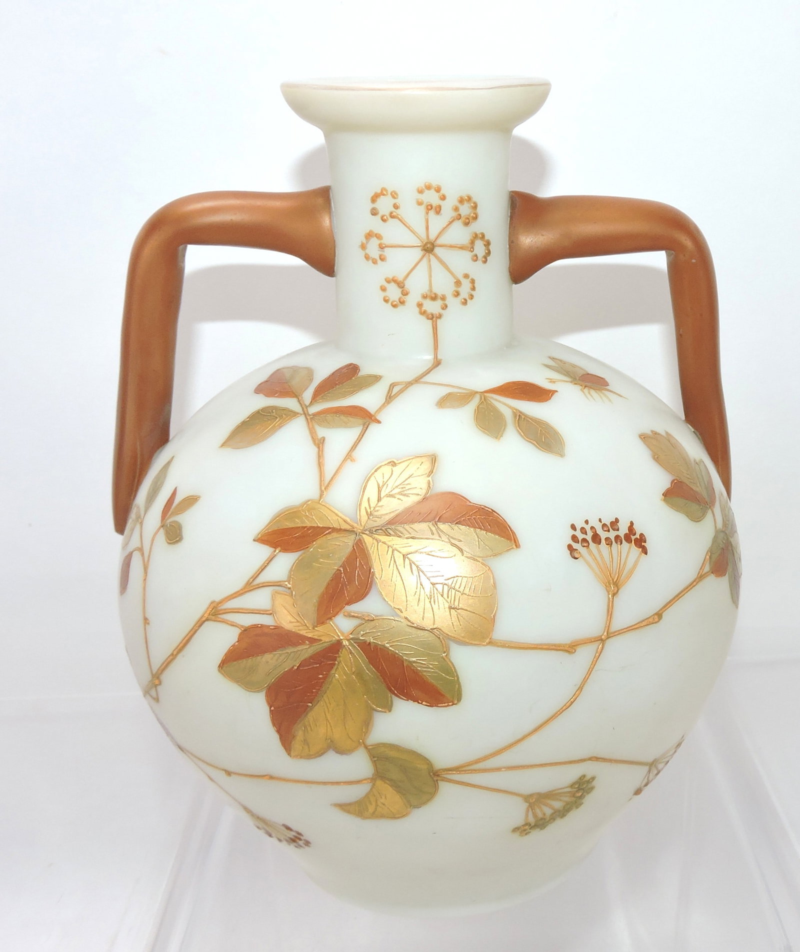 Crown Milano (attributed) satin glass vase,: 7"