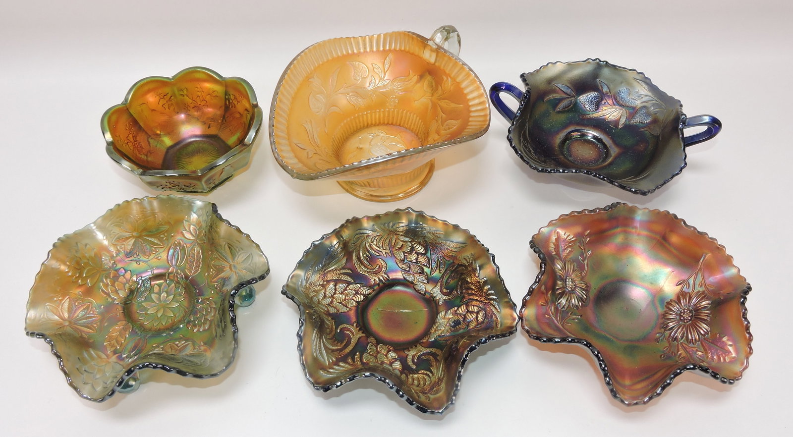 Carnival glass lot of 6 pcs, 4 1/2" to: 6 1/2"