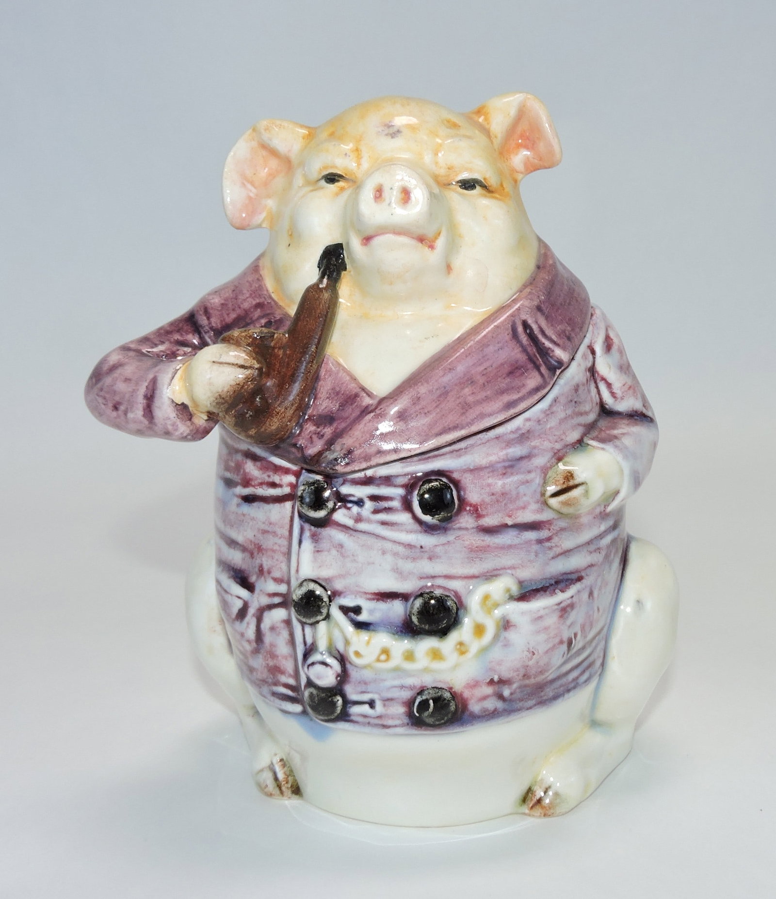 Majolica pig with pipe figural tobacco (1 of 1)