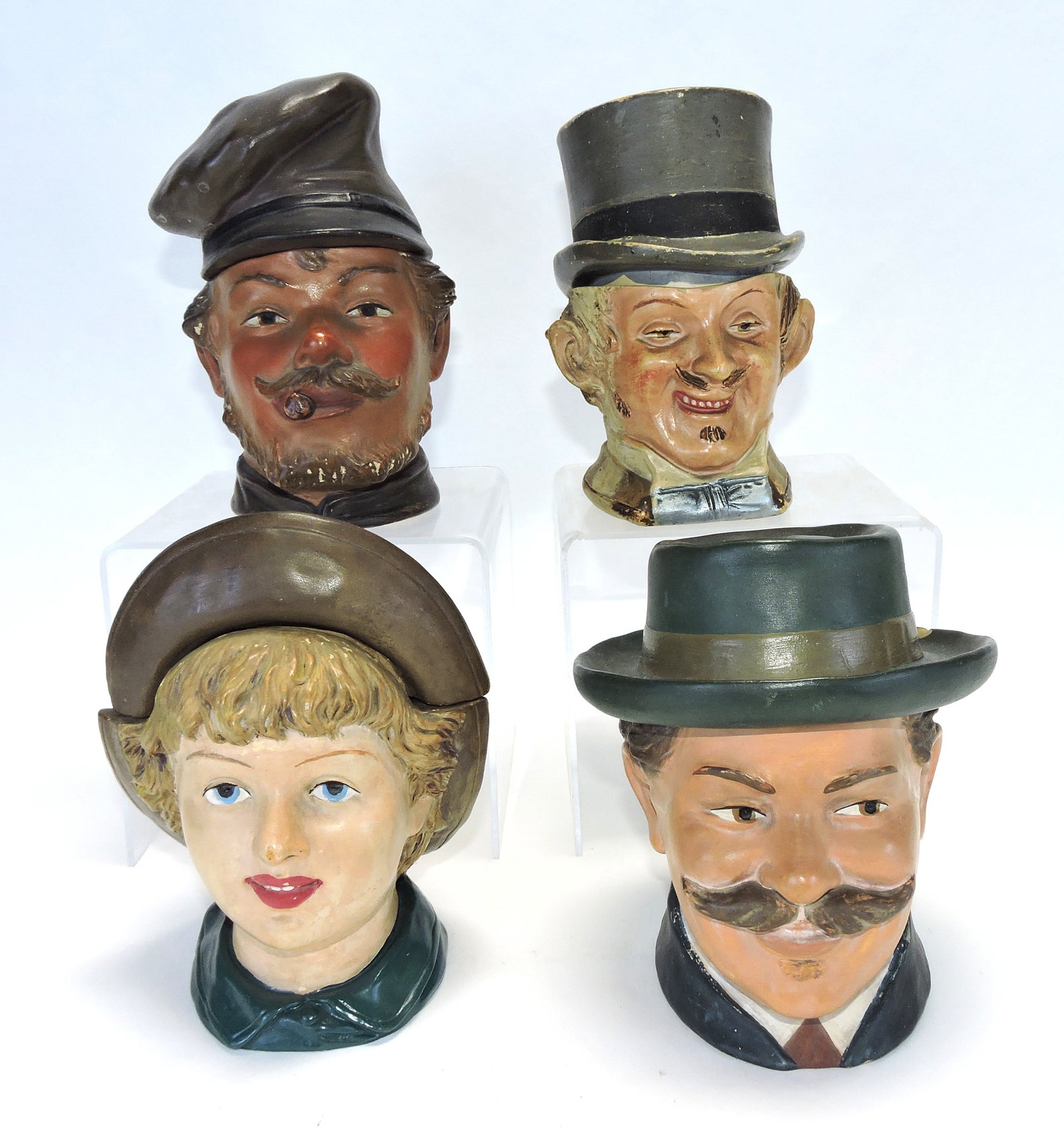 Terra cotta lot of 4 figural tobacco jars (1 of 1)