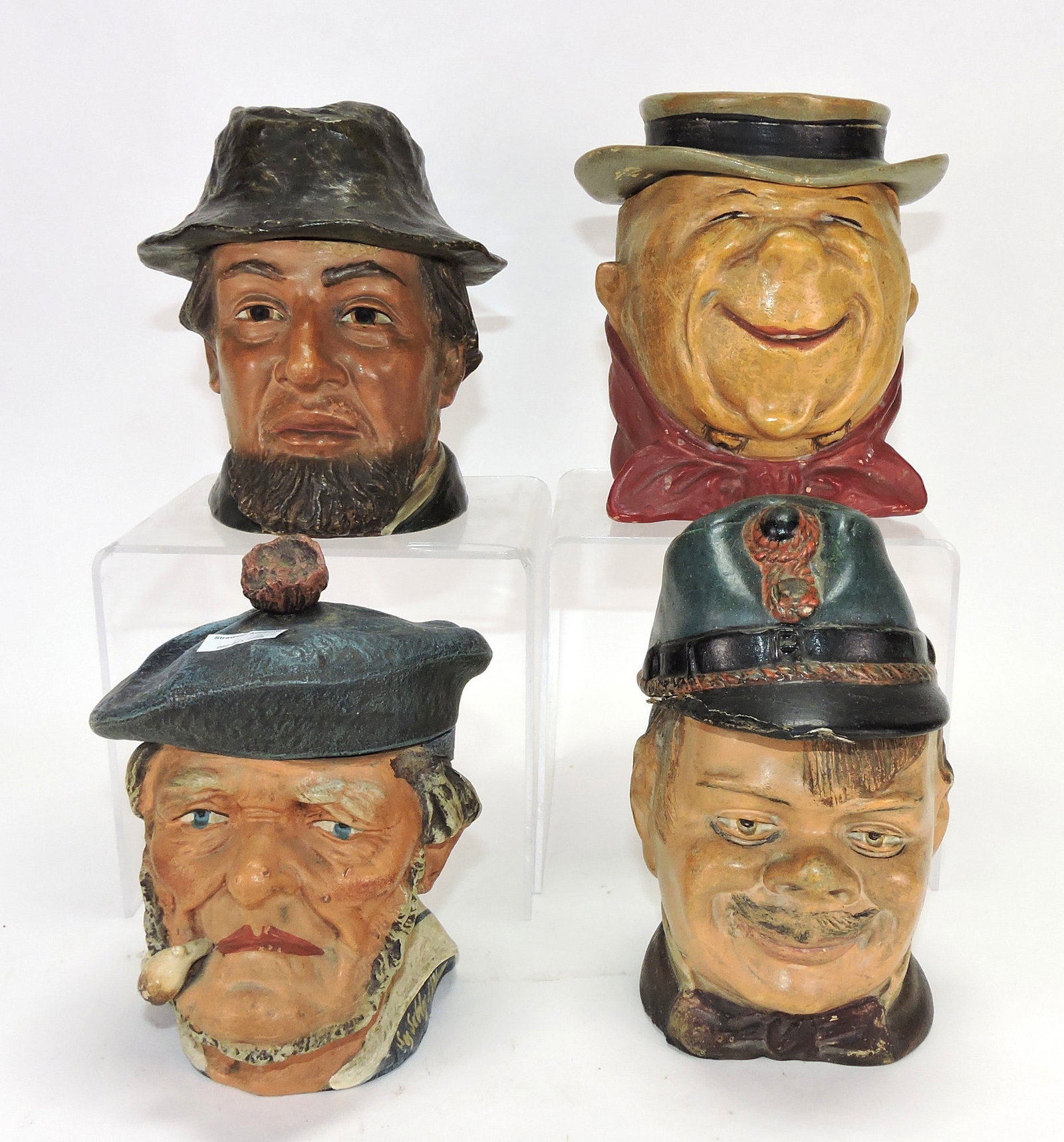 Terra cotta lot of 4 figural tobacco jars (1 of 1)