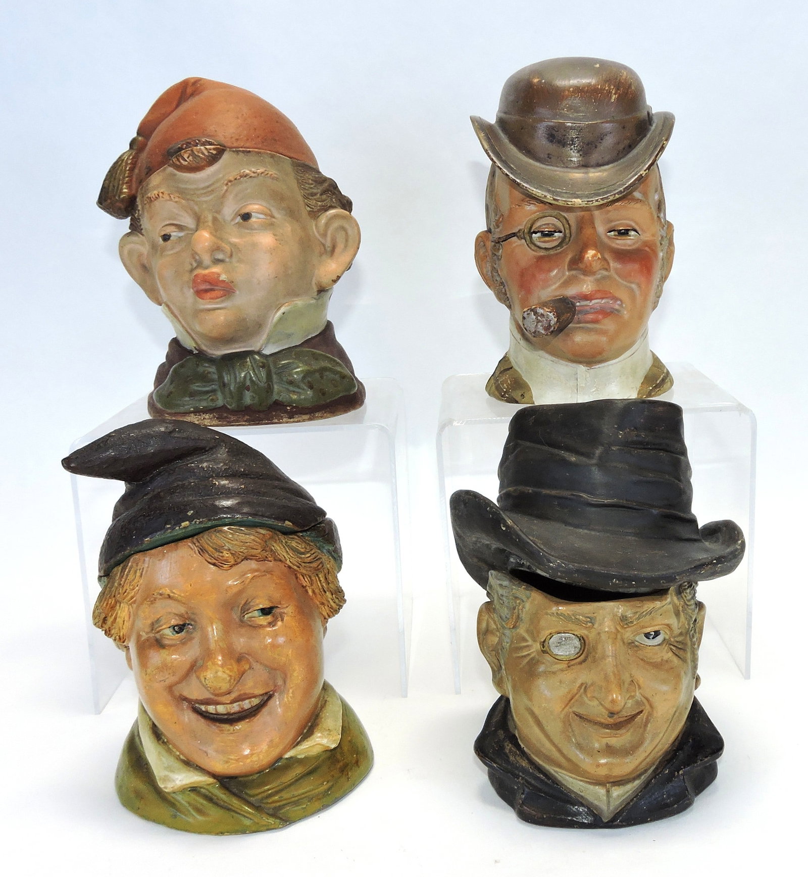 Terra cotta lot of 4 figural tobacco jars (1 of 1)