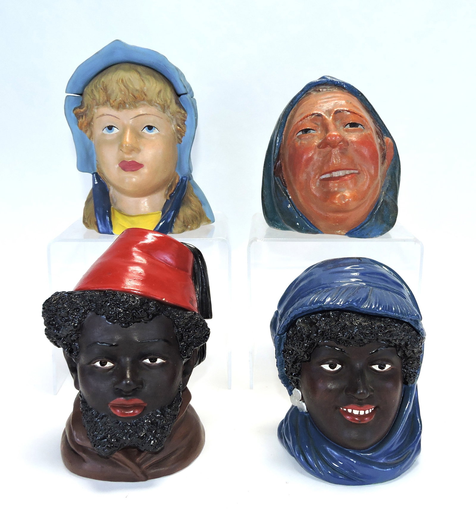 Terra cotta lot of 4 figural tobacco jars (1 of 1)