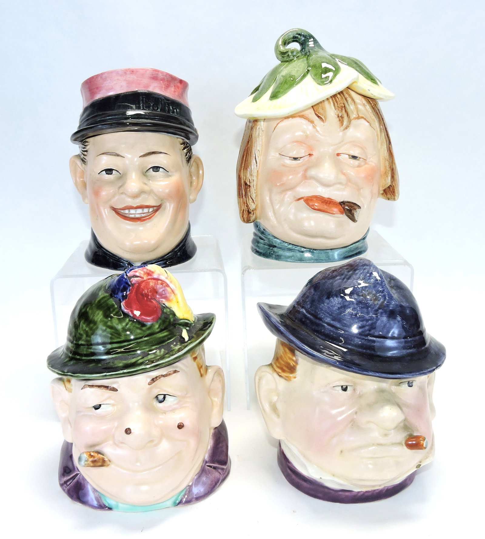 Majolica lot of 4 figural tobacco jars (1 of 1)