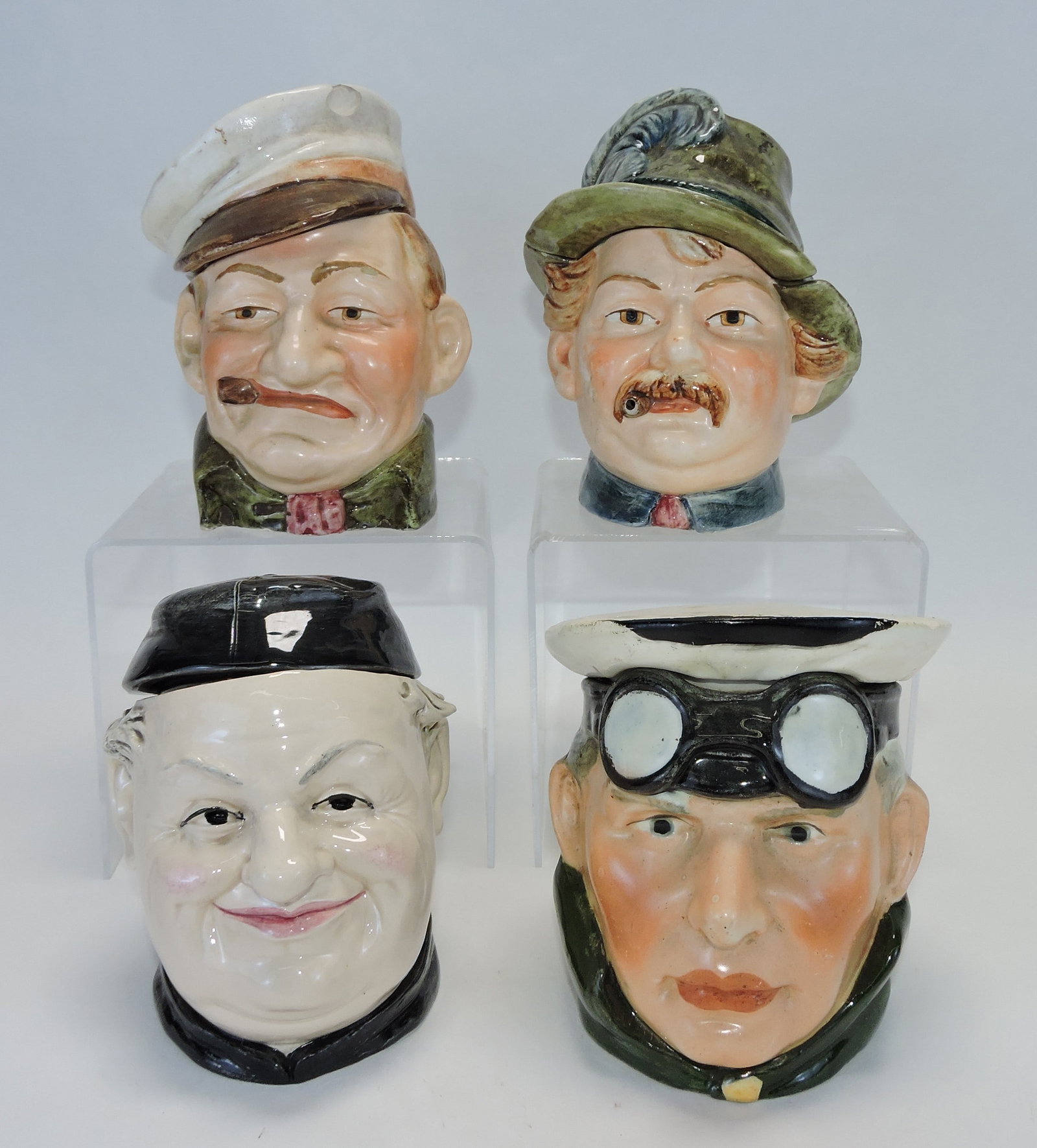 Majolica lot of 4 figural tobacco jars (1 of 1)