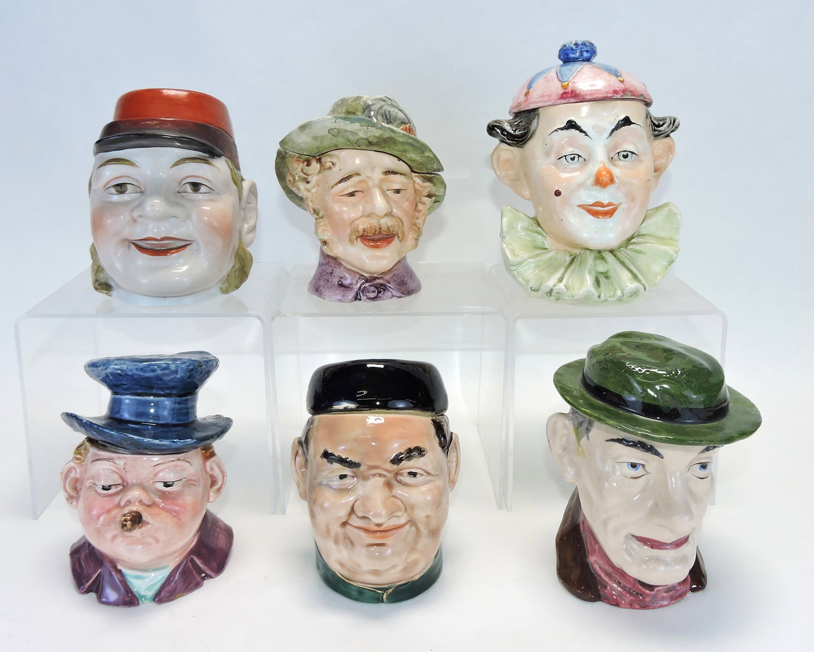 Majolica lot of 6 figural tobacco jars (1 of 1)