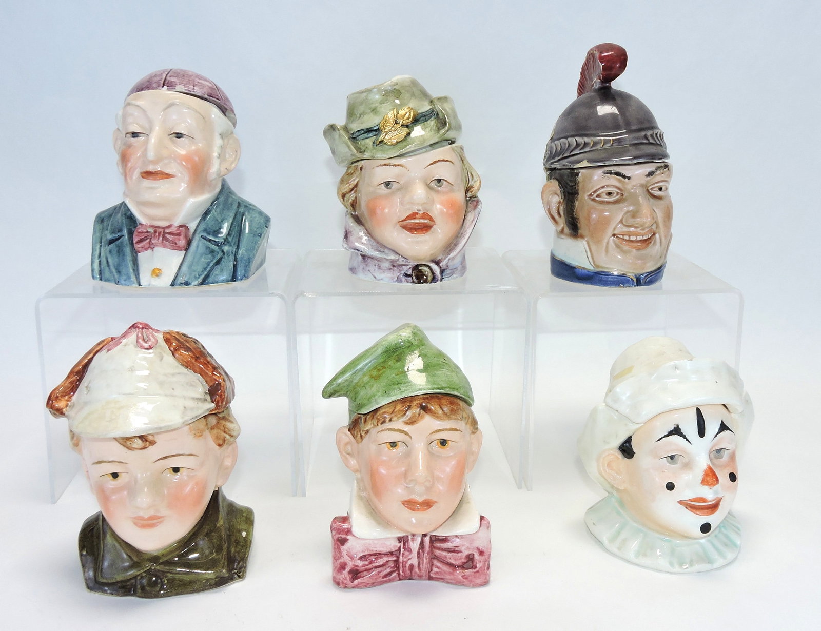 Majolica lot of 6 figural tobacco jars (1 of 1)