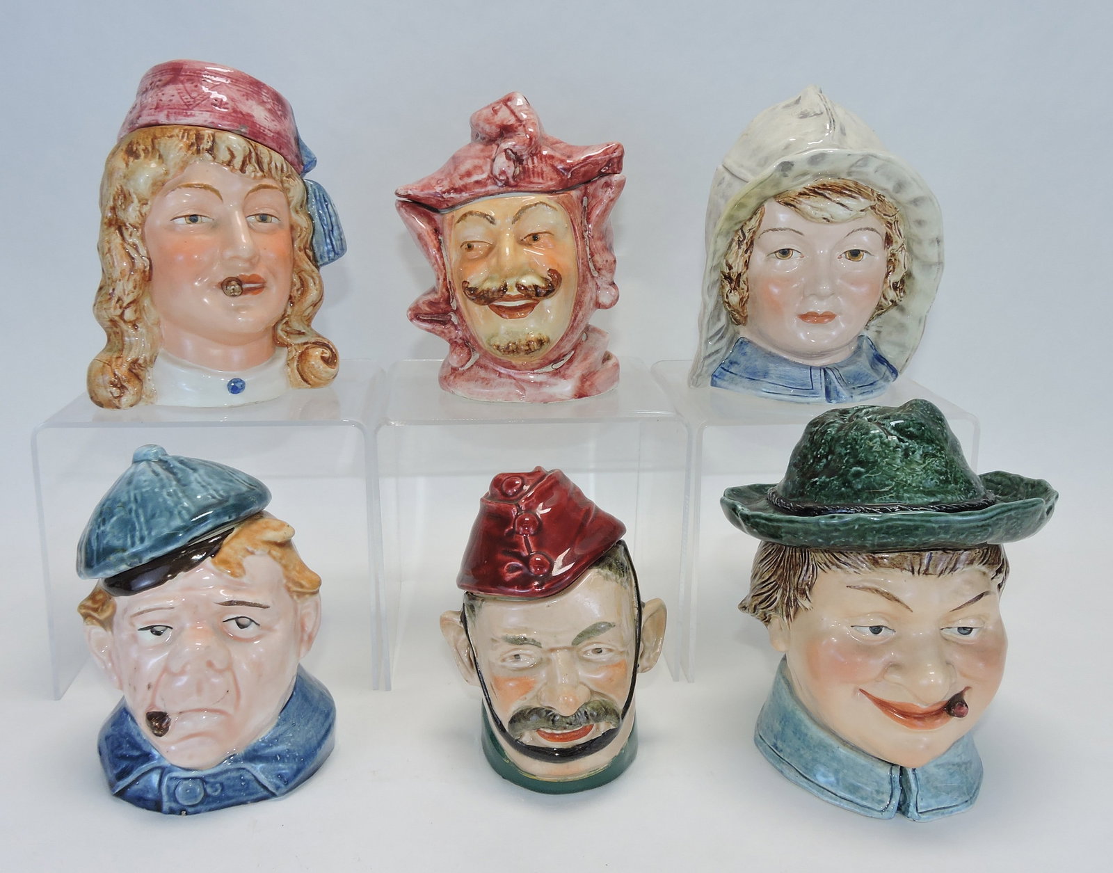Majolica lot of 6 figural tobacco jars (1 of 1)