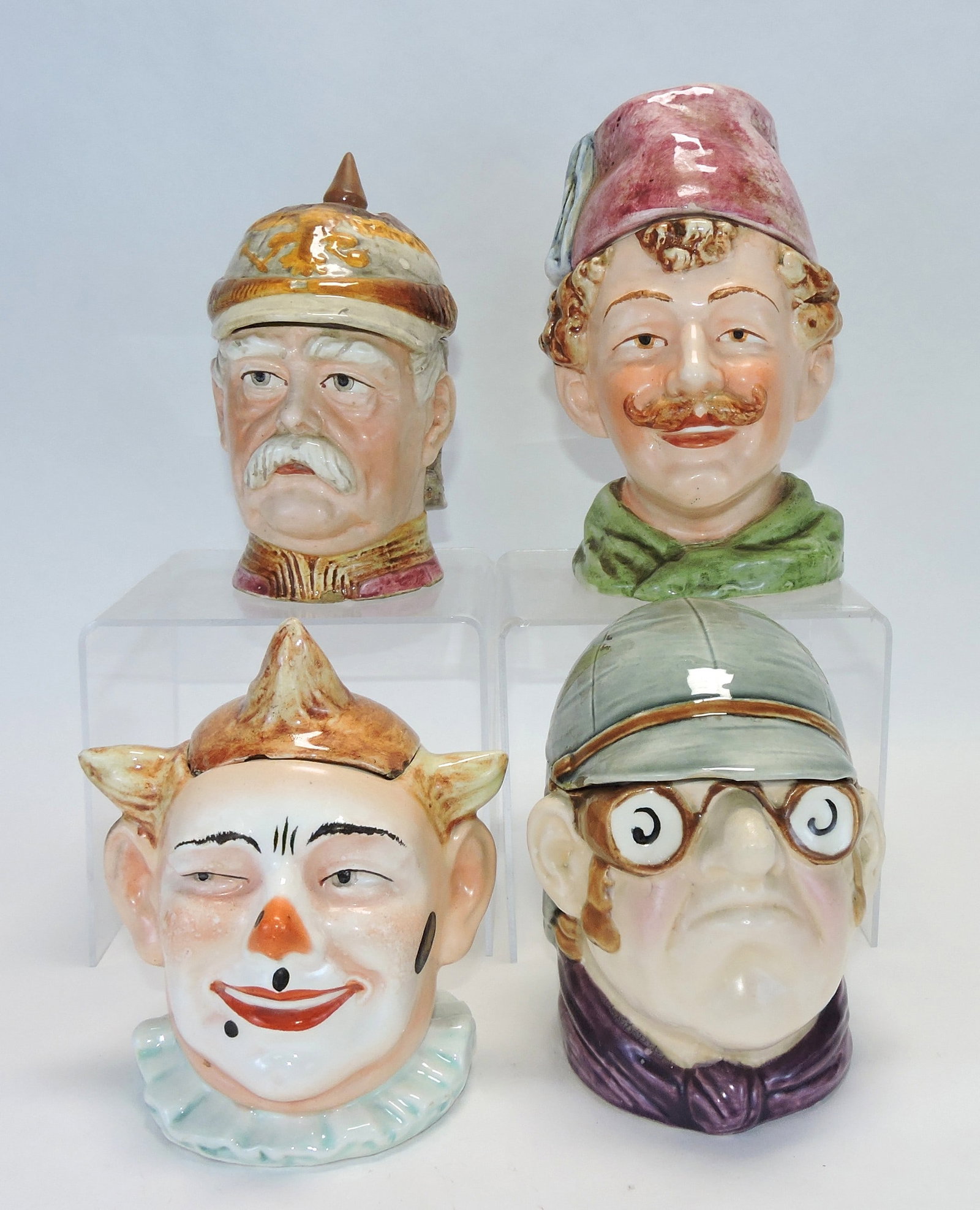 Majolica lot of 4 figural tobacco jars (1 of 1)