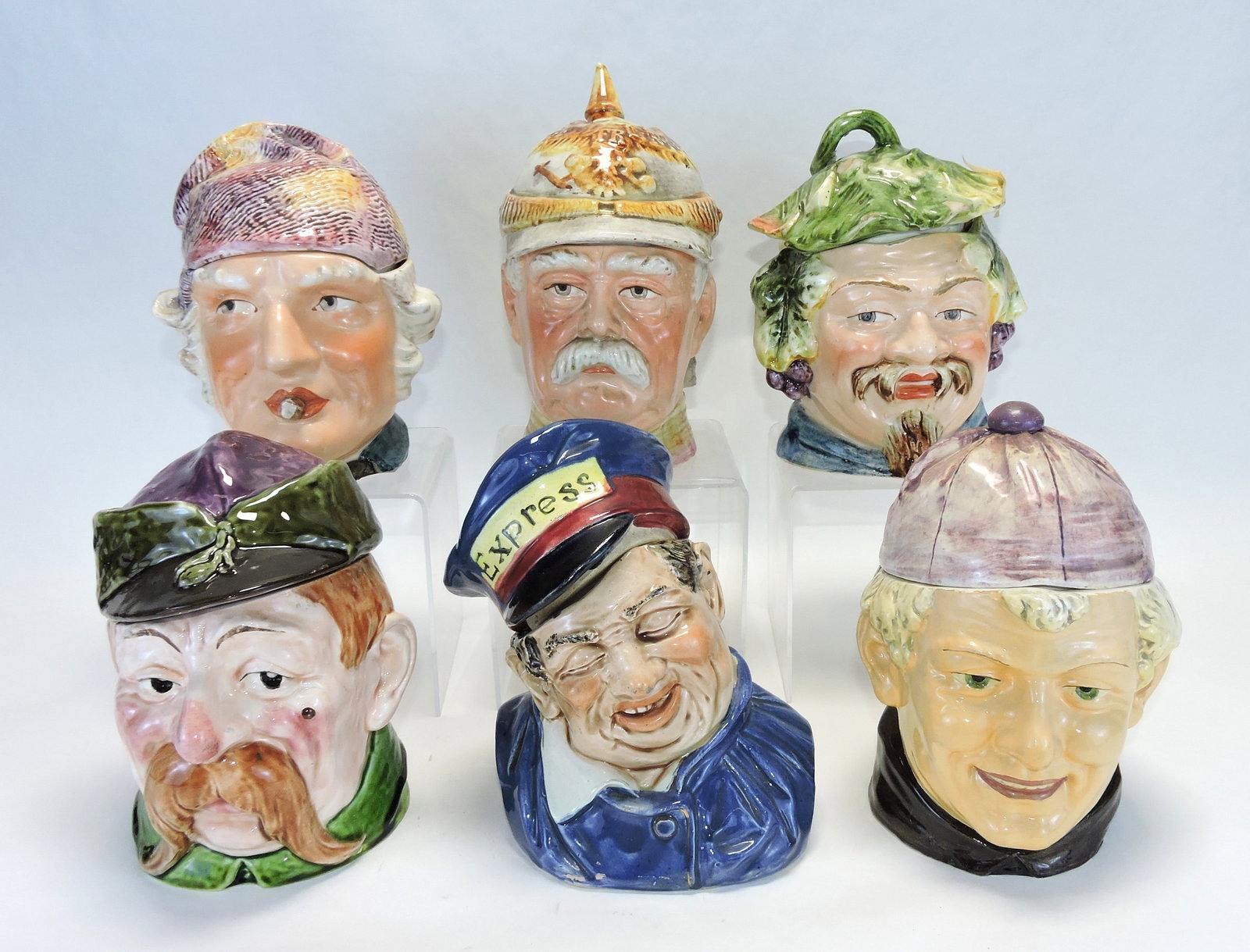 Majolica lot of 6 large figural tobacco (1 of 1)