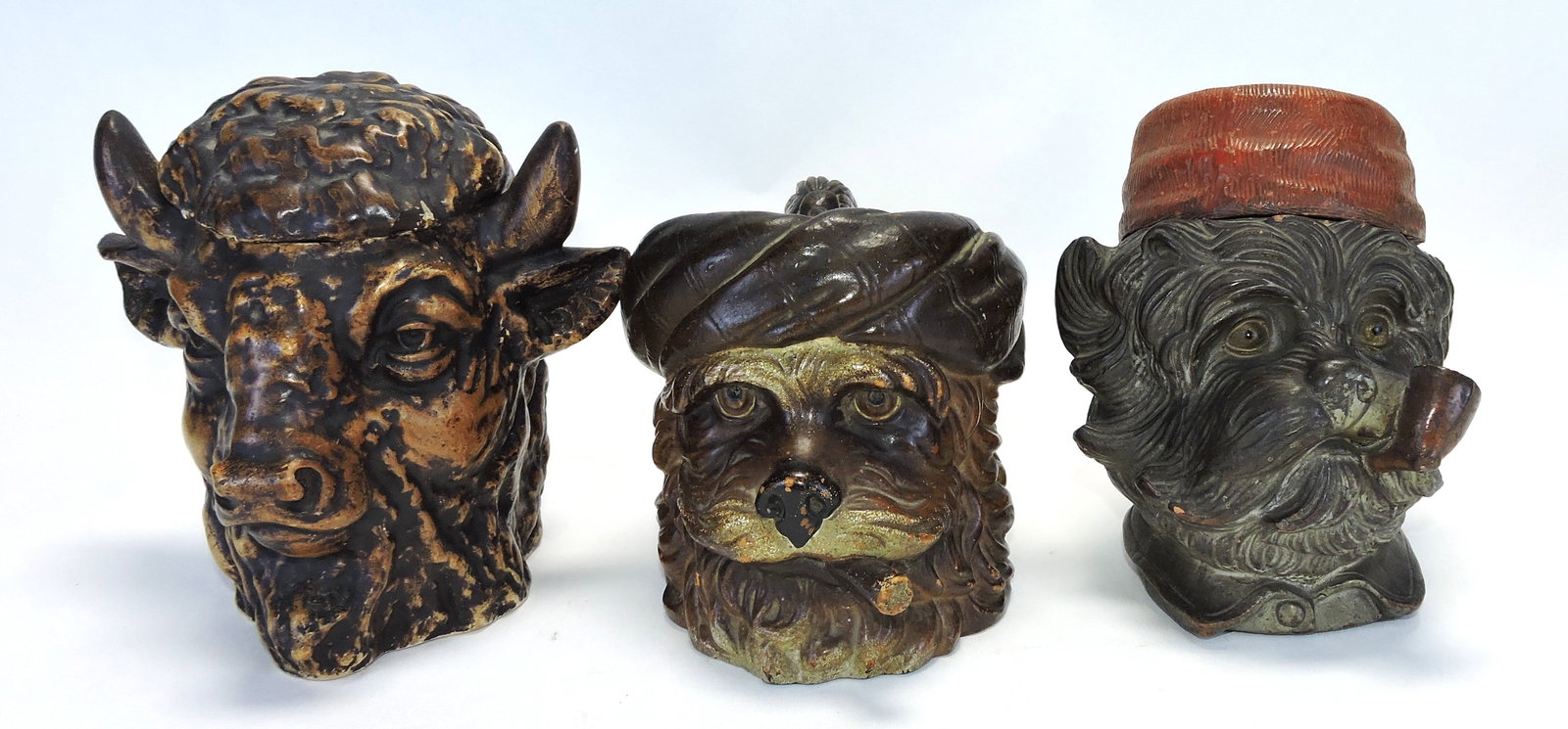Terra cotta lot of 3 figural tobacco jars, (1 of 1)