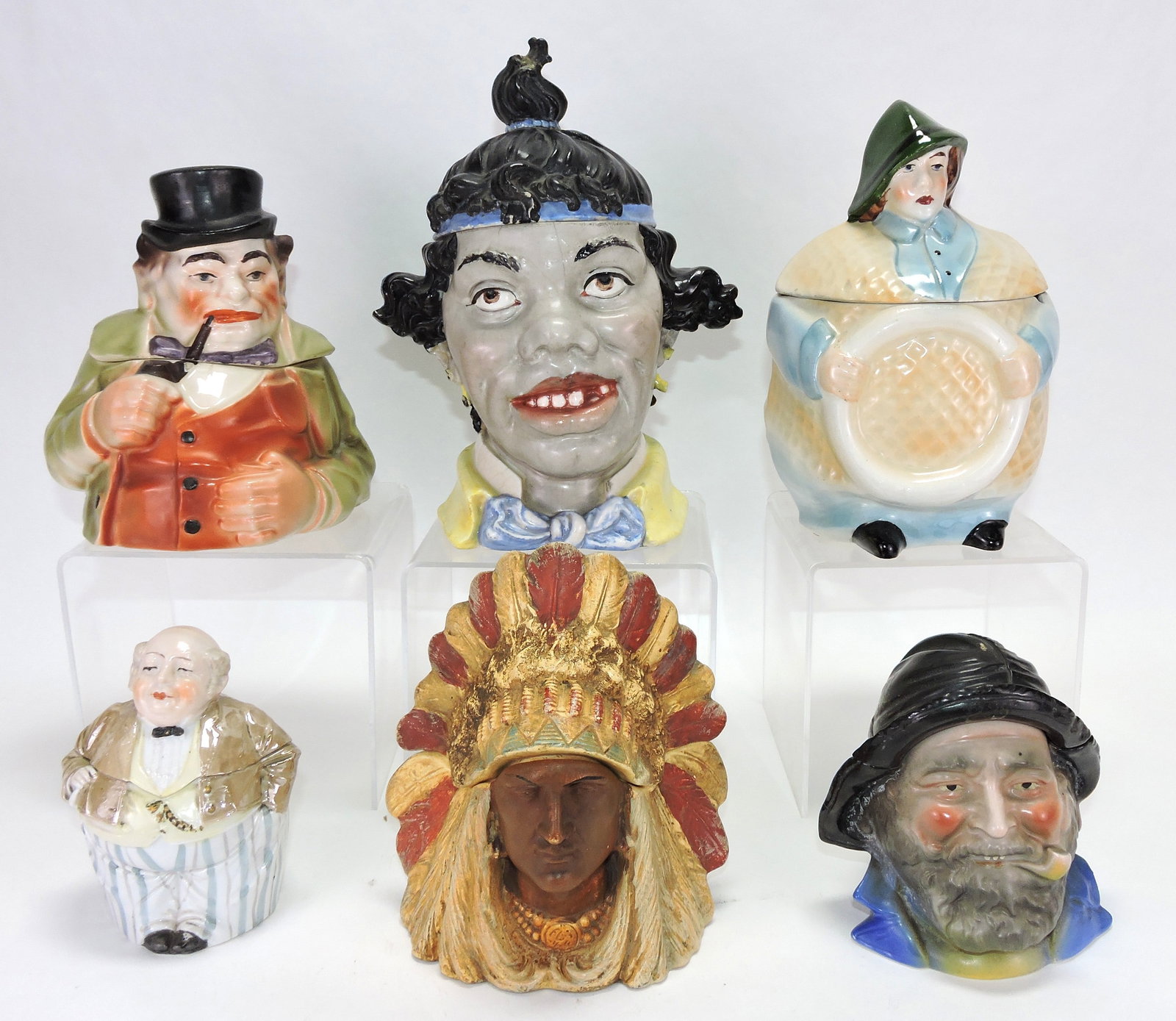 Lot of 6 figural tobacco jars, (1 of 1)