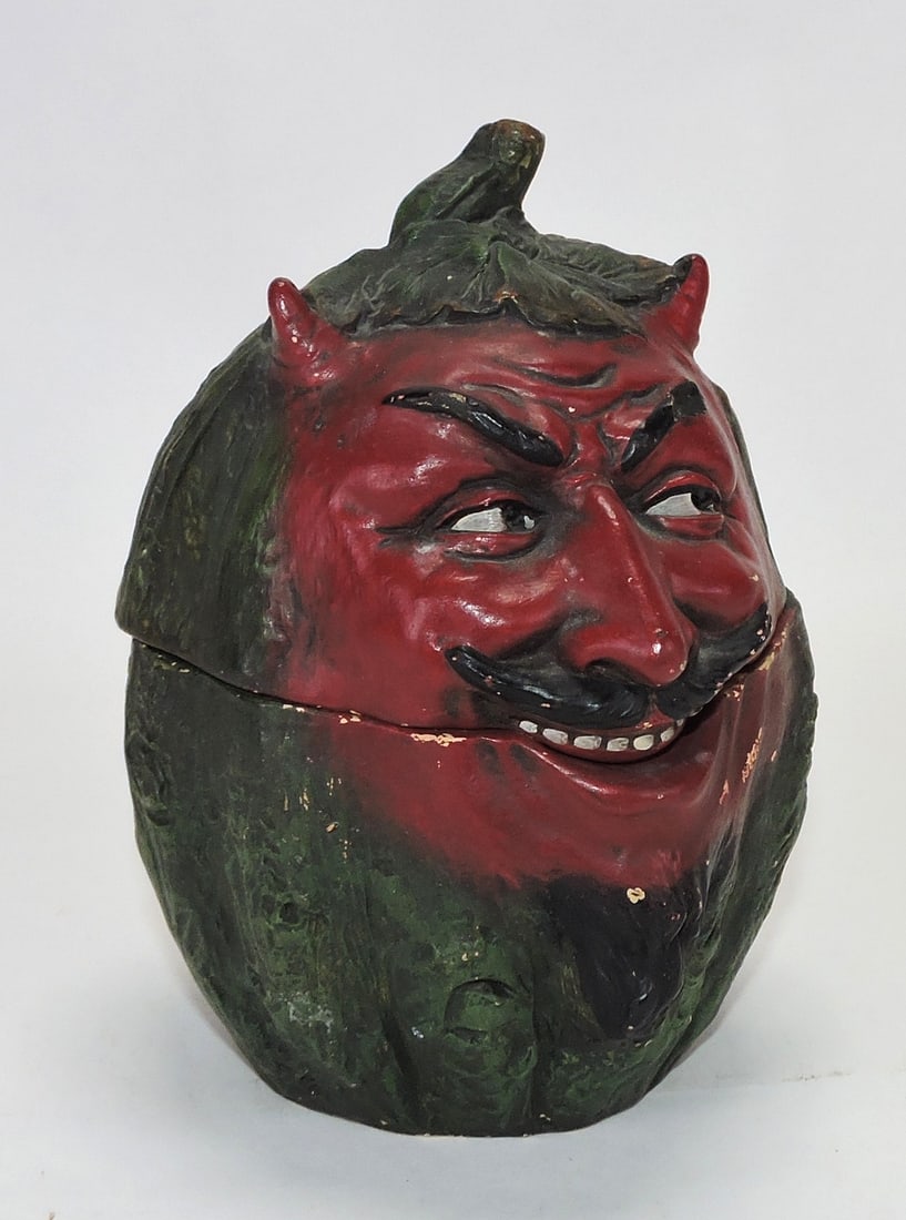 J. Maresch terra cotta figural tobacco: jar of a devil, 6 1/2", ref. Figural Humidors by Horowitz #135