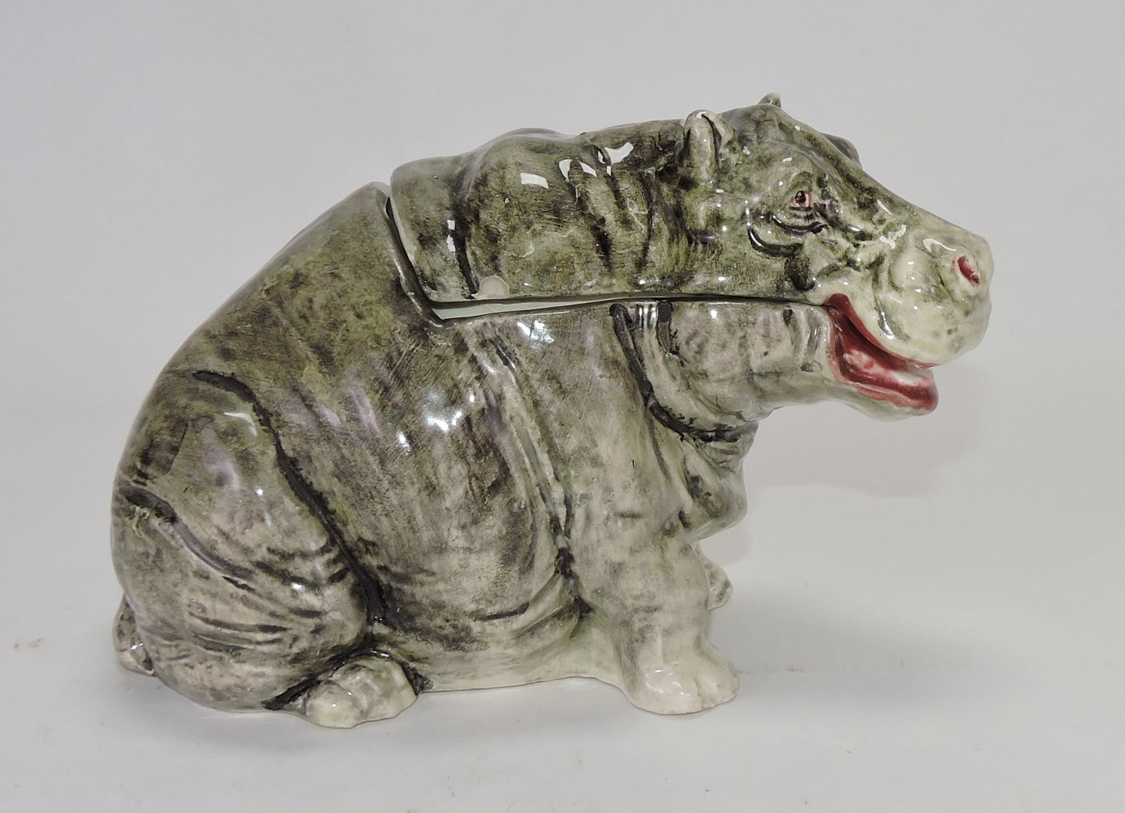 Majolica hippopotamus figural tobacco (1 of 1)