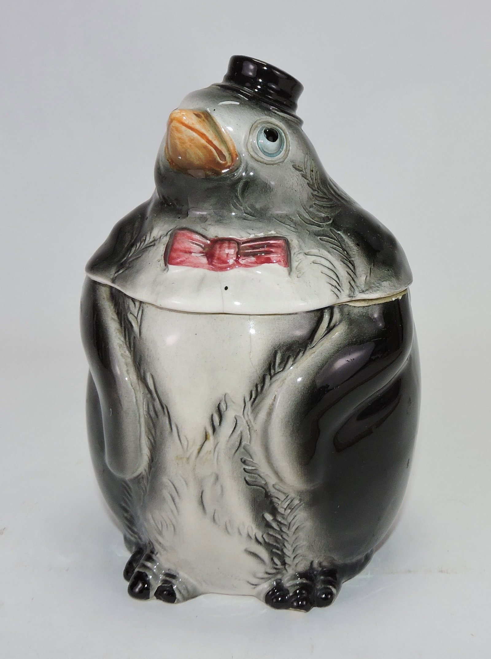 Majolica penguin figural tobacco jar, (1 of 1)