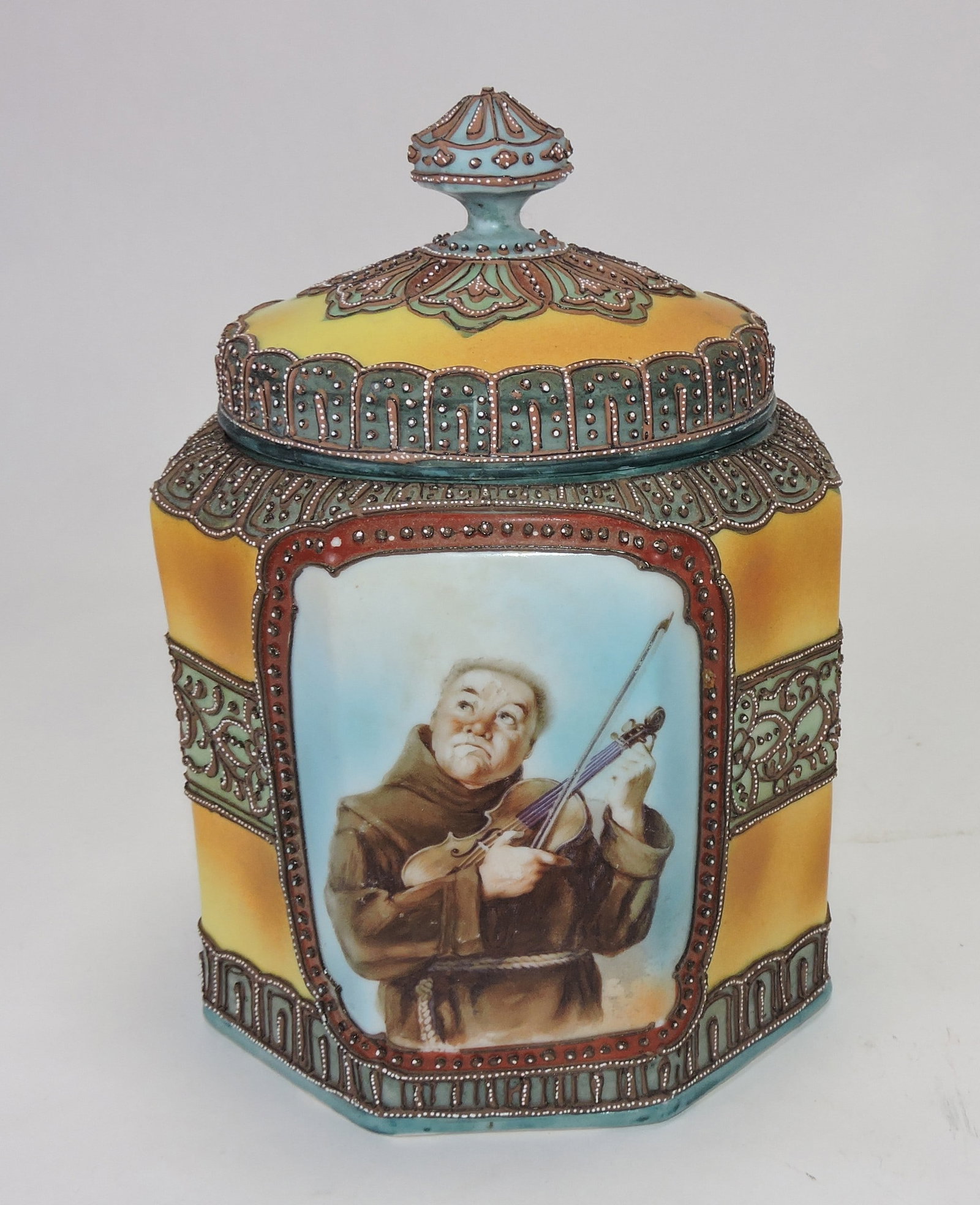 Nippon porcelain humidor with monk (1 of 1)