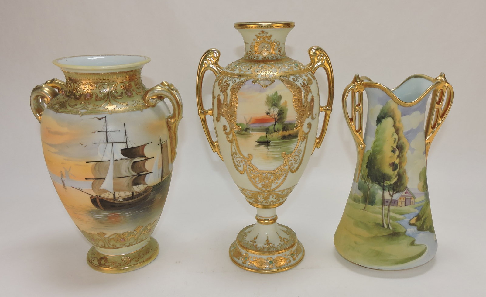 Nippon porcelain lot of 3 vases,: 9" to 11 1/2". The Dwight & Helen Wilmoth Collection