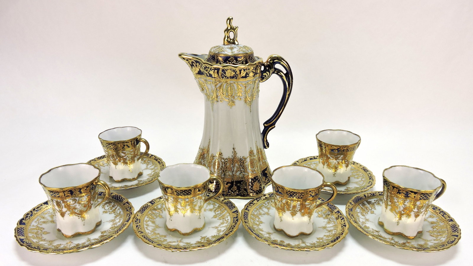 Nippon cobalt and gold chocolate set.: The Dwight & Helen Wilmoth Collection