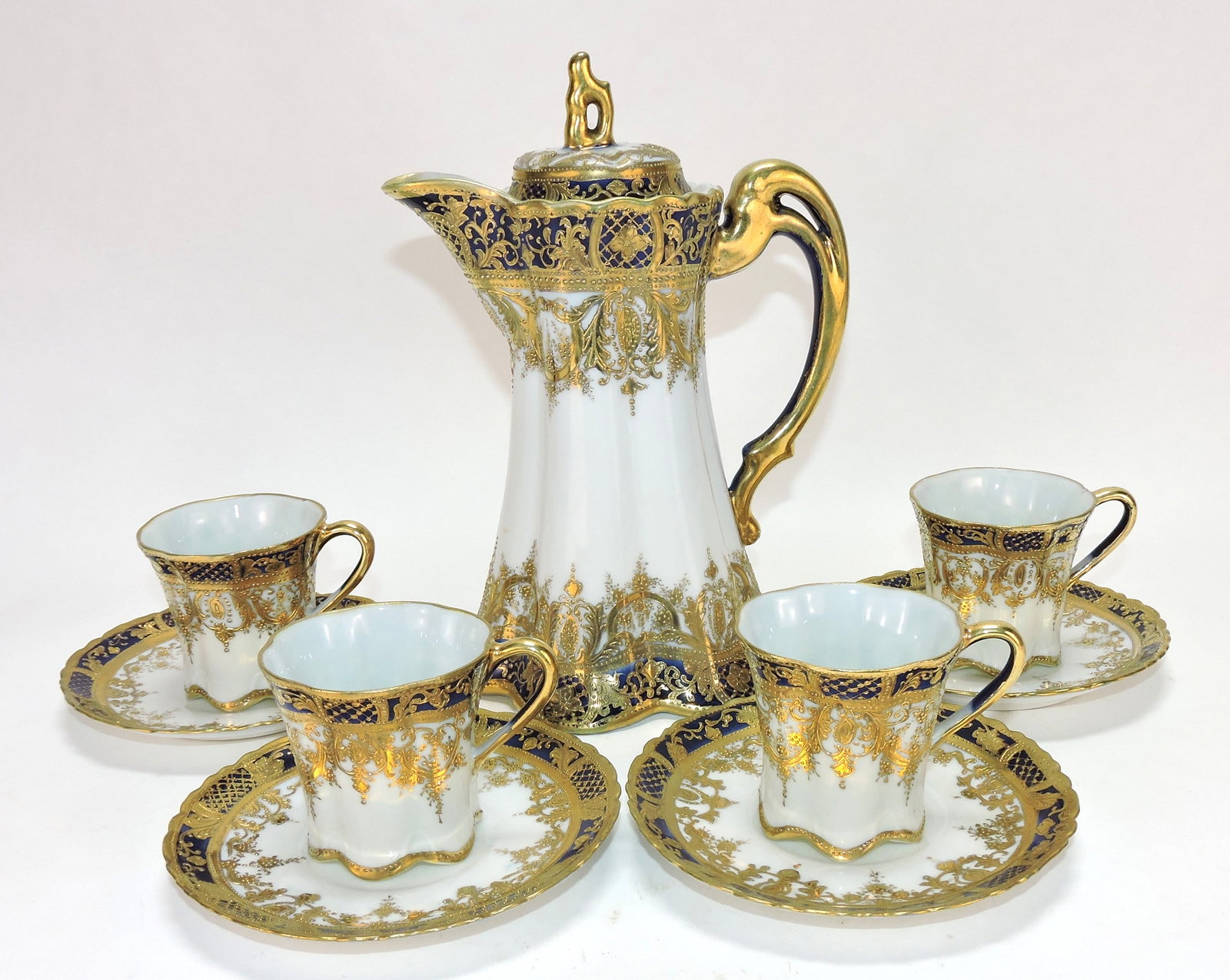 Nippon cobalt and gold chocolate set.: The Dwight & Helen Wilmoth Collection