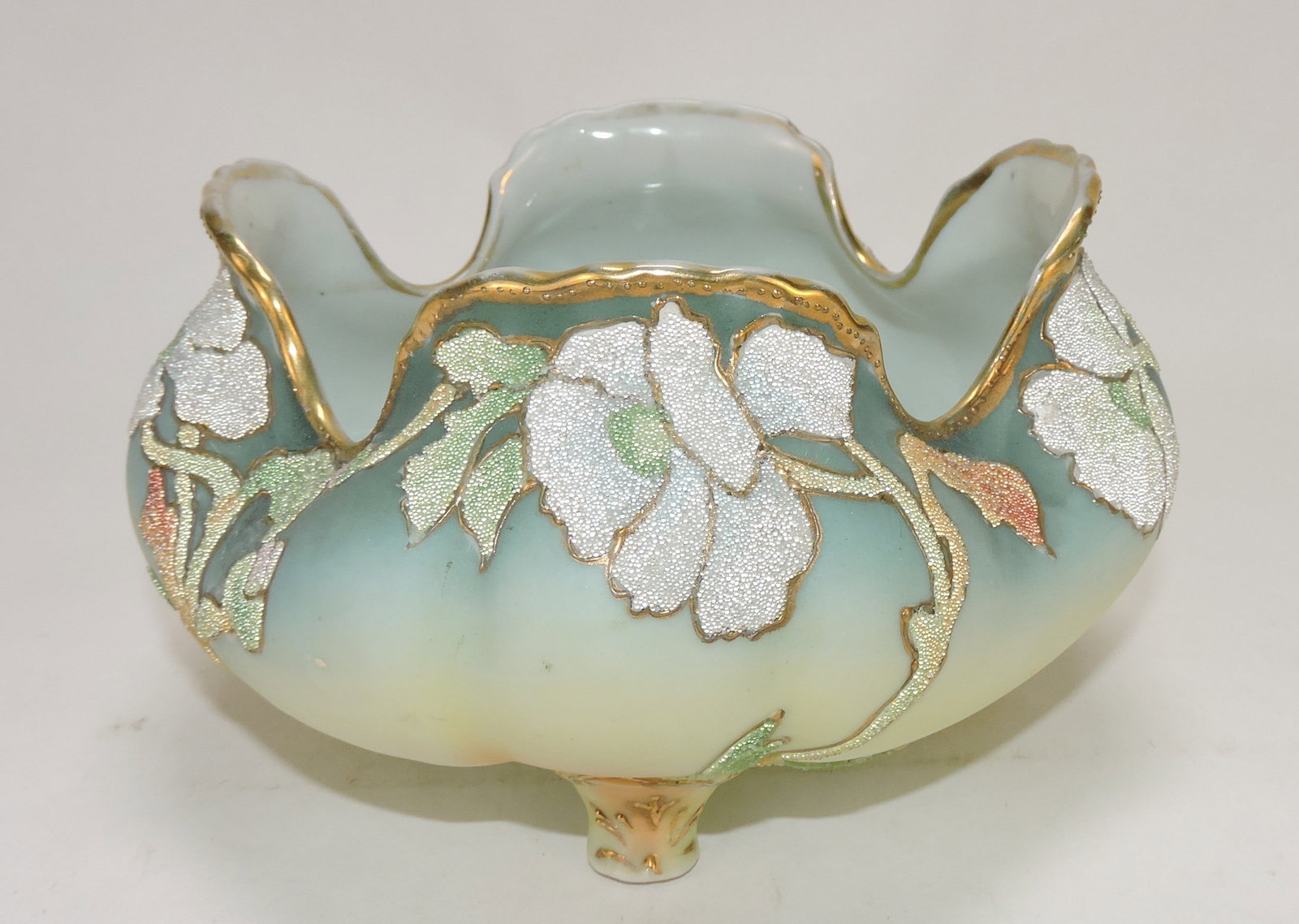 Nippon Coralene floral bowl, 7"x4". (1 of 1)