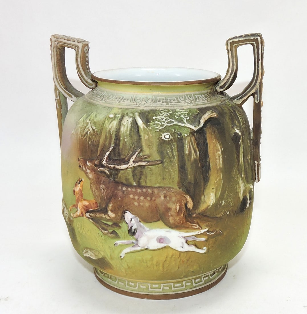 Nippon relief molded vase with hounds (1 of 1)