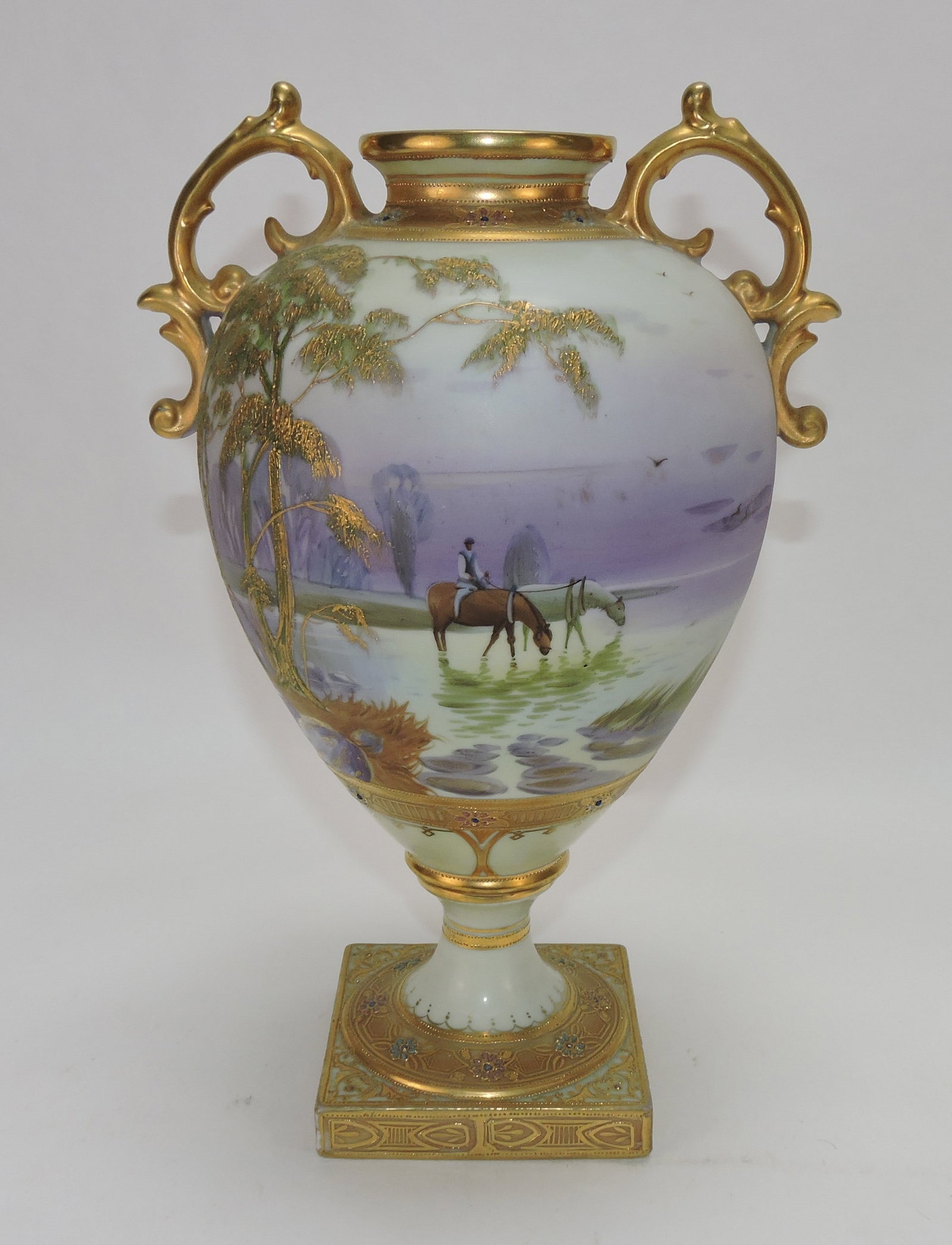 Fine Nippon bolted urn with heavy gold: and jeweled enamel, 12 1/2". The Dwight & Helen Wilmoth Collection
