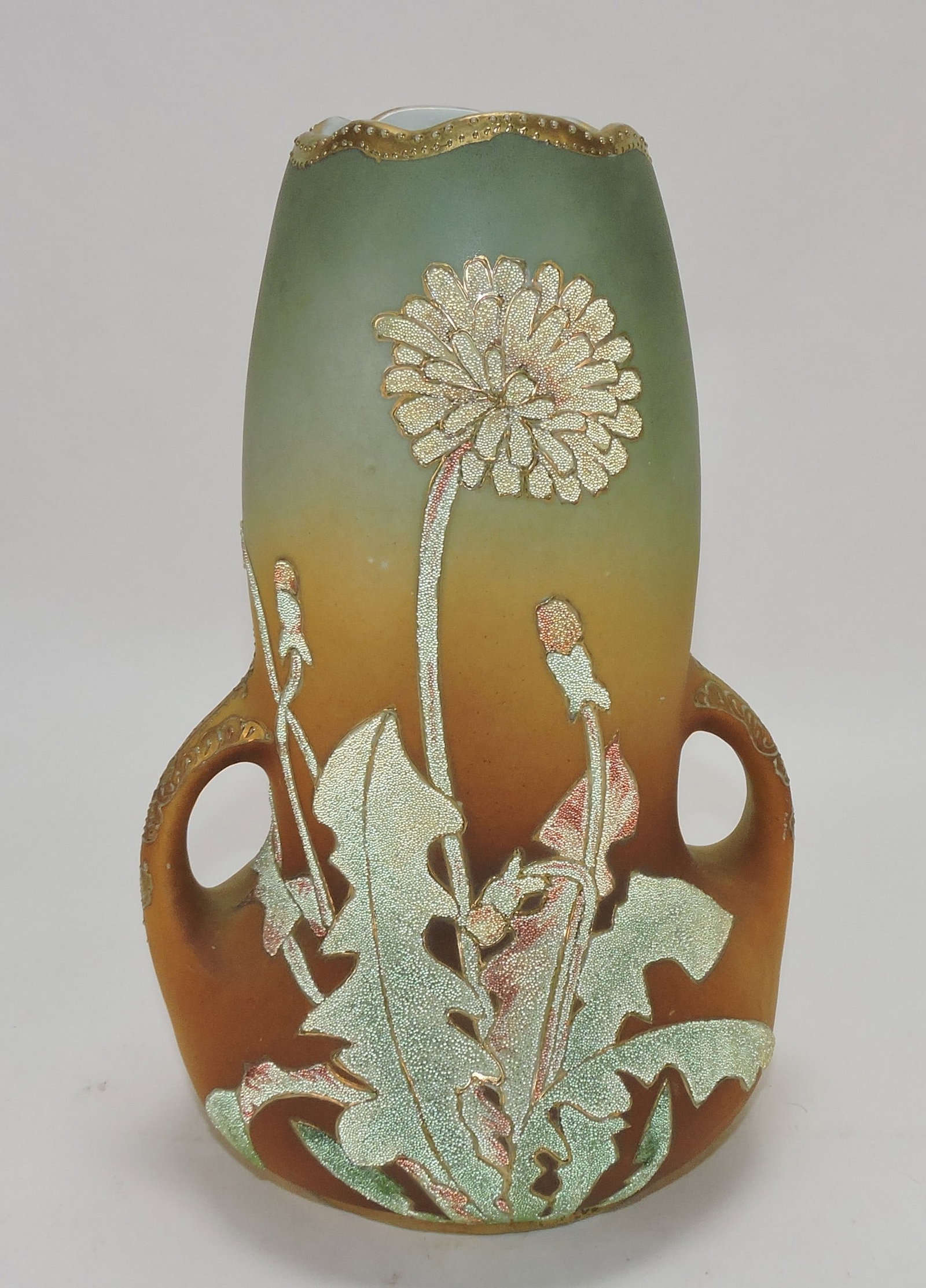 Nippon Coralene vase, 10 1/2". (1 of 2)