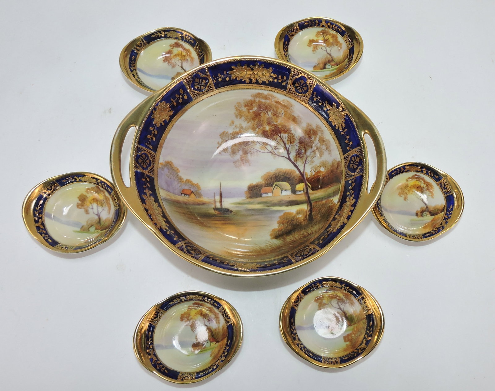 Noritake cobalt and gold 7 pc nut set, (1 of 1)
