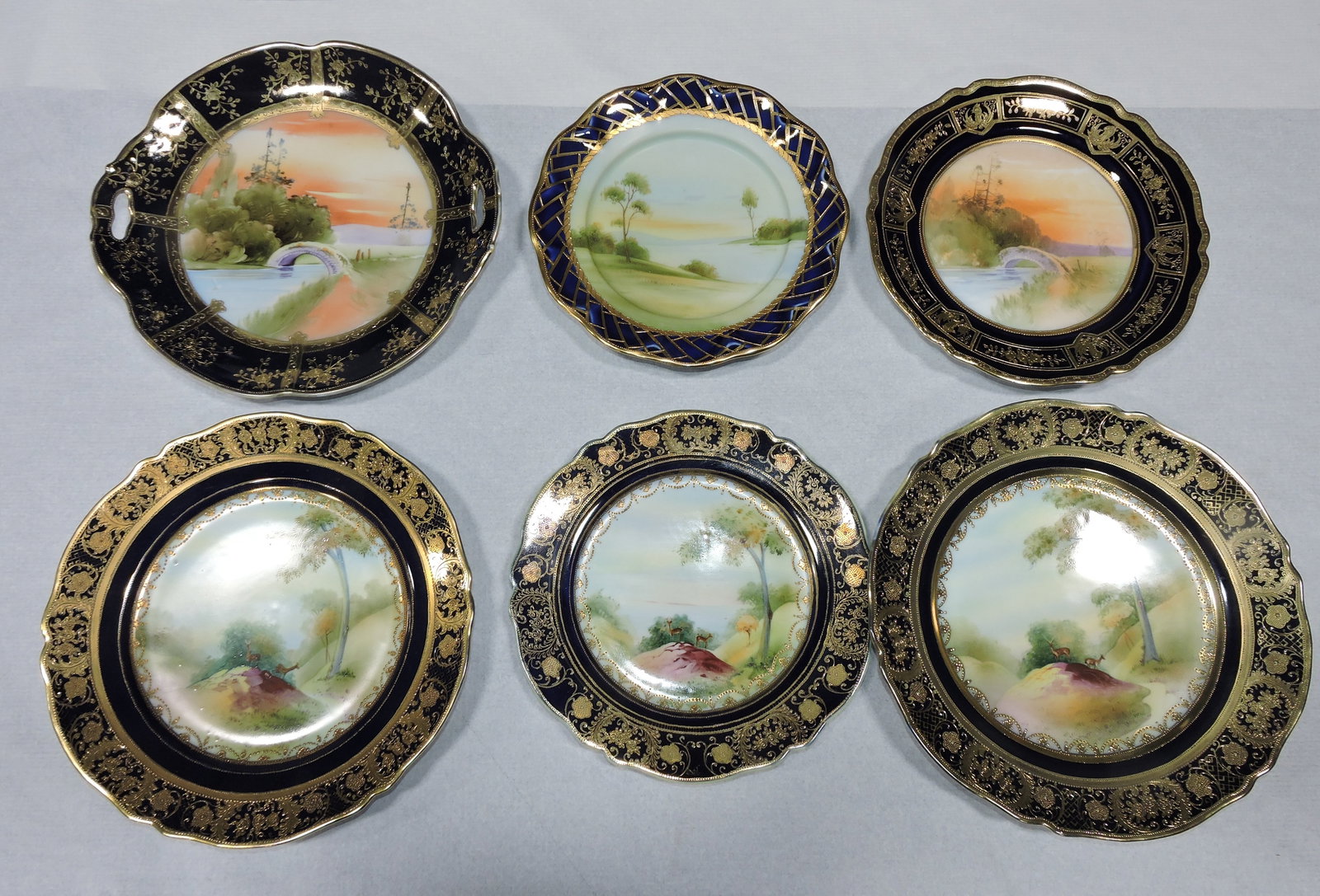 Nippon lot of 6 cobalt & gold plates,: 8" to 10 1/2". The Dwight & Helen Wilmoth Collection