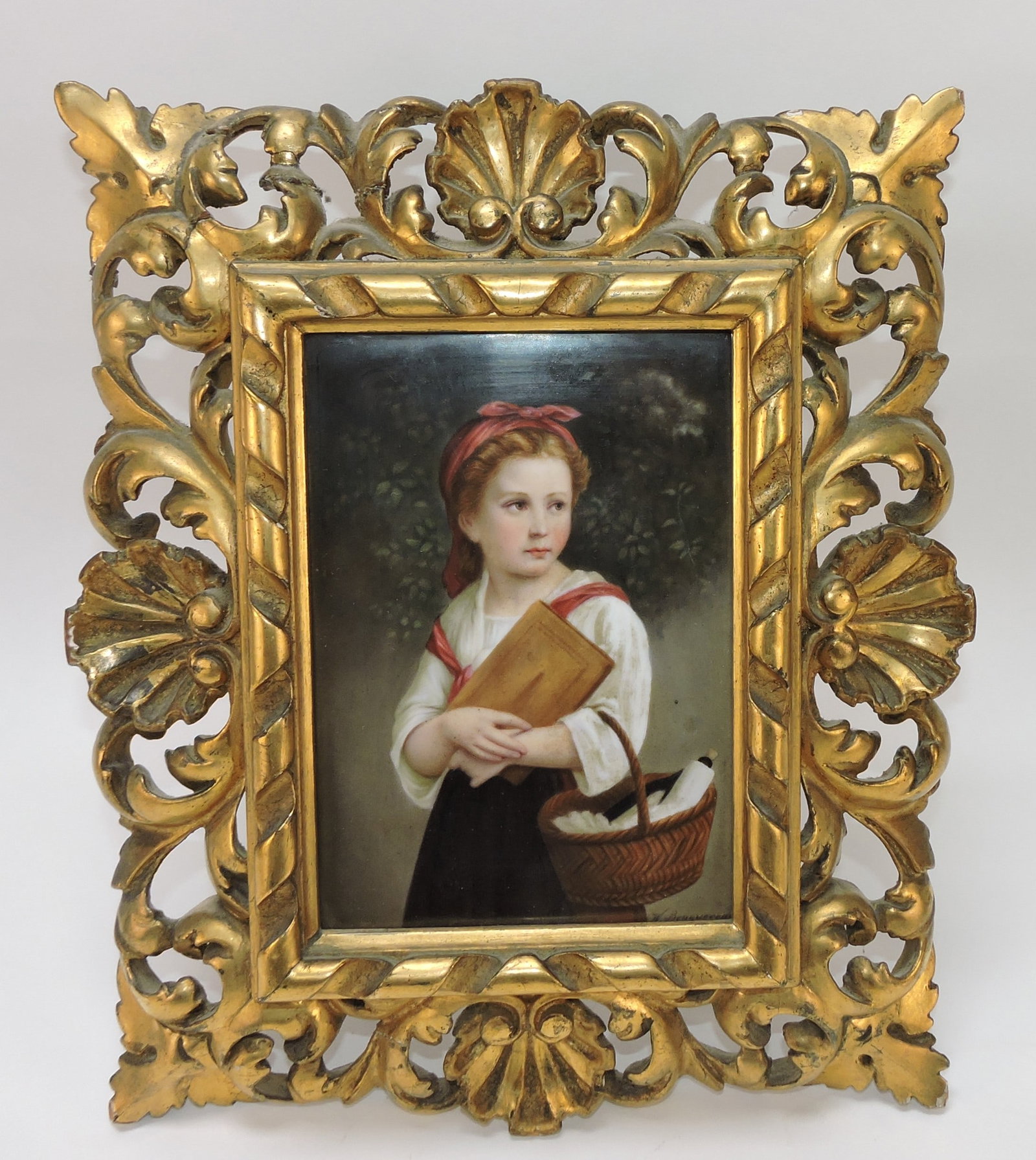 Porcelain plaque of a school girl with (1 of 3)
